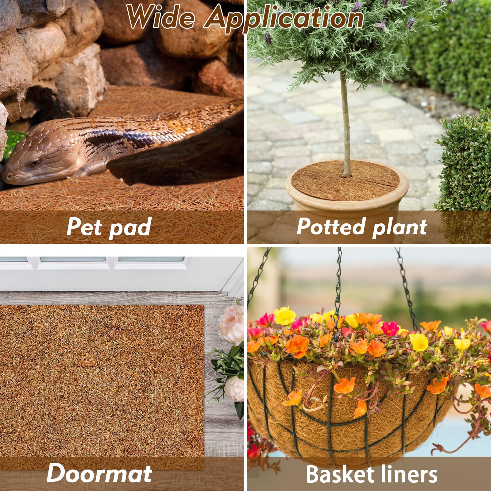 ZeeDix 3 Pieces Coconut Fiber Reptile Substrate Mat, 18 x 36 inches Natural Coco Mat Reptile Carpet Coco Fiber Liner Turtle Bedd