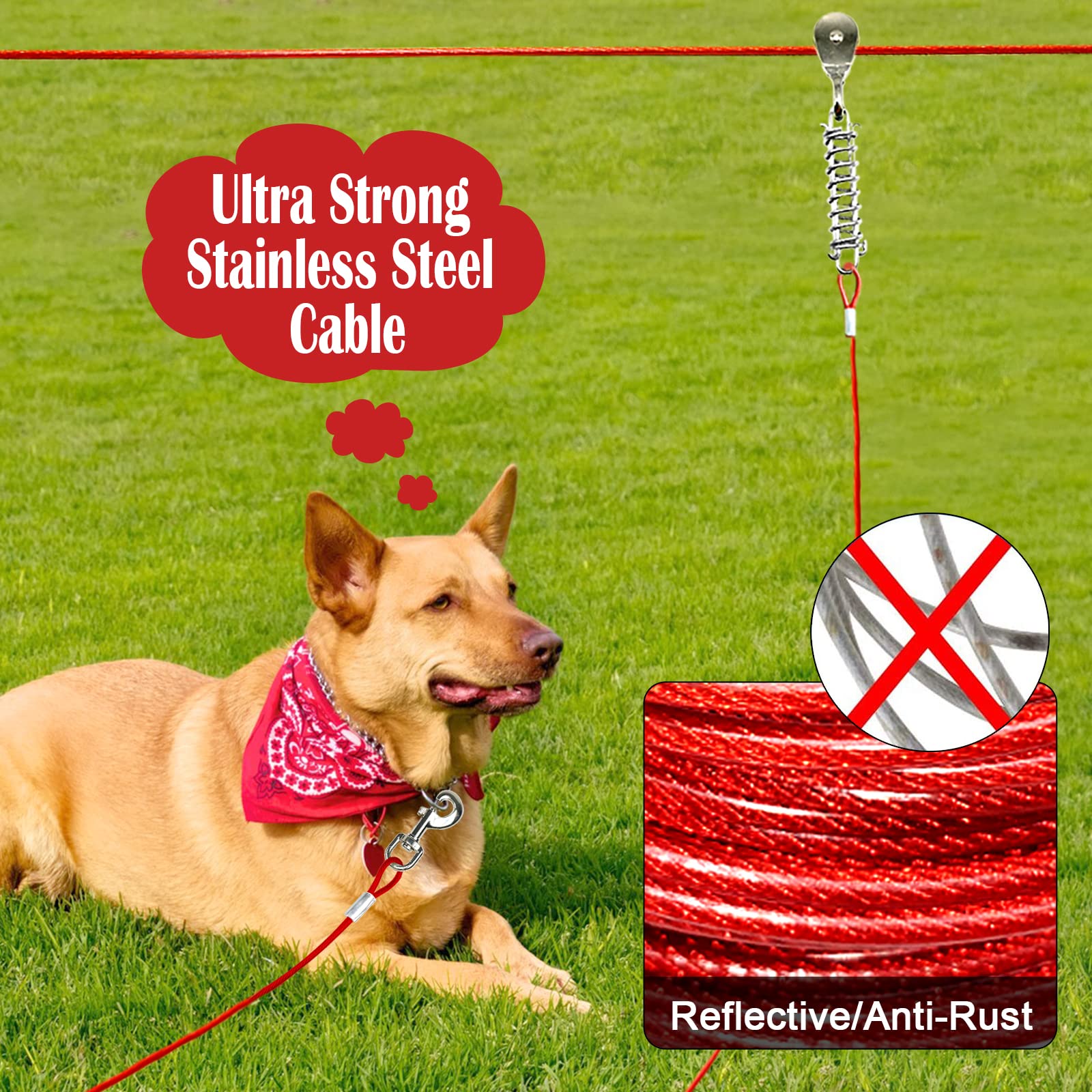 Luffwell Dog Run For Yard, 100Ft With 10Ft Tie Out Cable, Heavy Duty For Large Dogs, Supports 250 Lbs