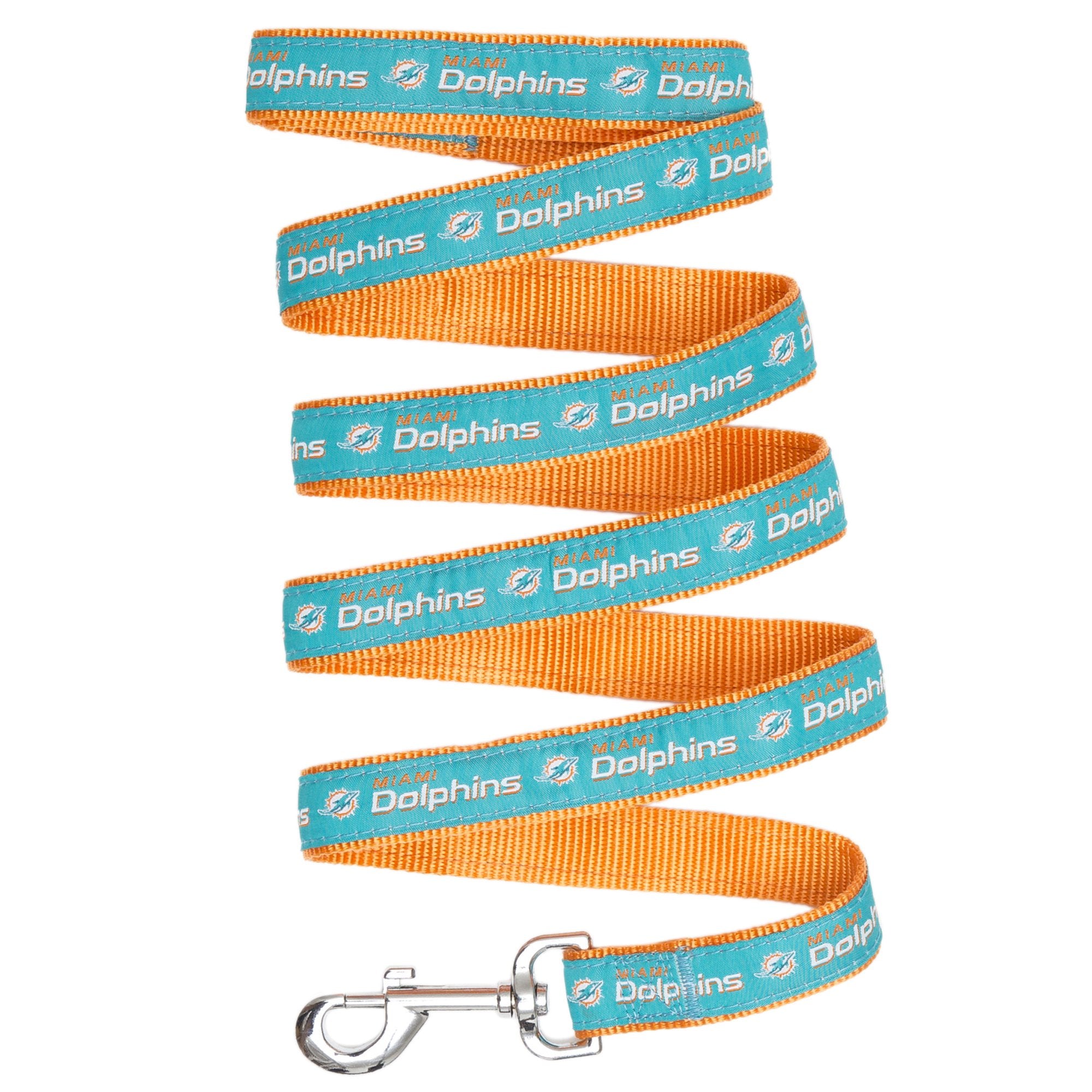 Nfl Miami Dolphins Dog & Cat Leash - Medium, Shiny & Colorful With Embroidered Team Name/Logo Licensed By The Nfl