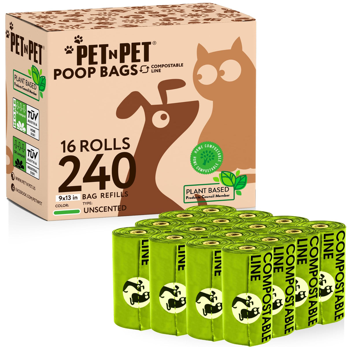 Pet N Pet Poop Bags For Dogs, 240 Counts Compostable Dog Poop Bags Rolls, Dog Bags For Poop, Thick Dog Poop Bag Rolls, Doggy Poop Bags, 100% Leak-Proof Easy To Use Pet Poop Bags