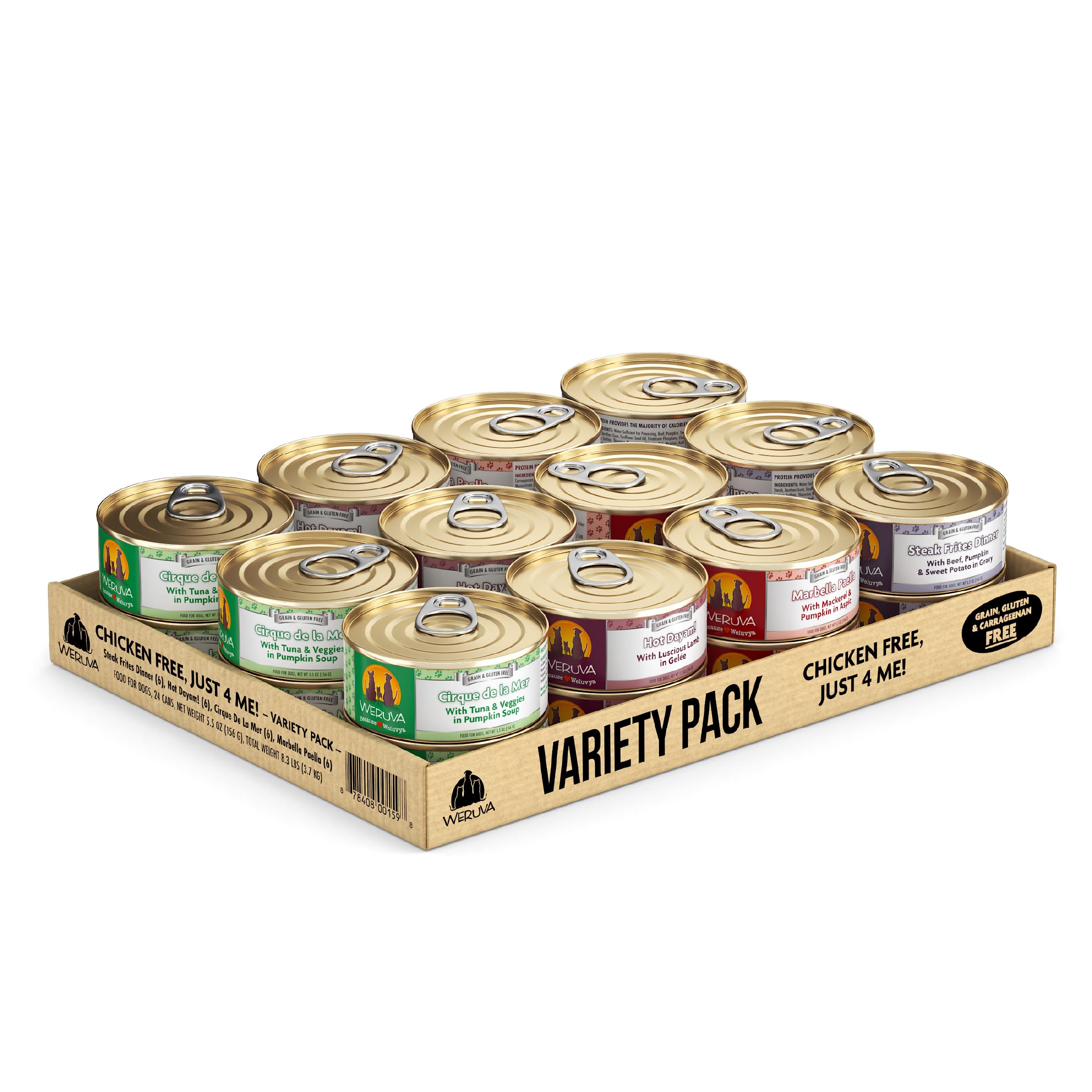 Weruva Classic Dog Food, Variety Pack, Chicken Free, Just 4 Me, Wet Dog Food, 5.5oz Cans (Pack of 24)