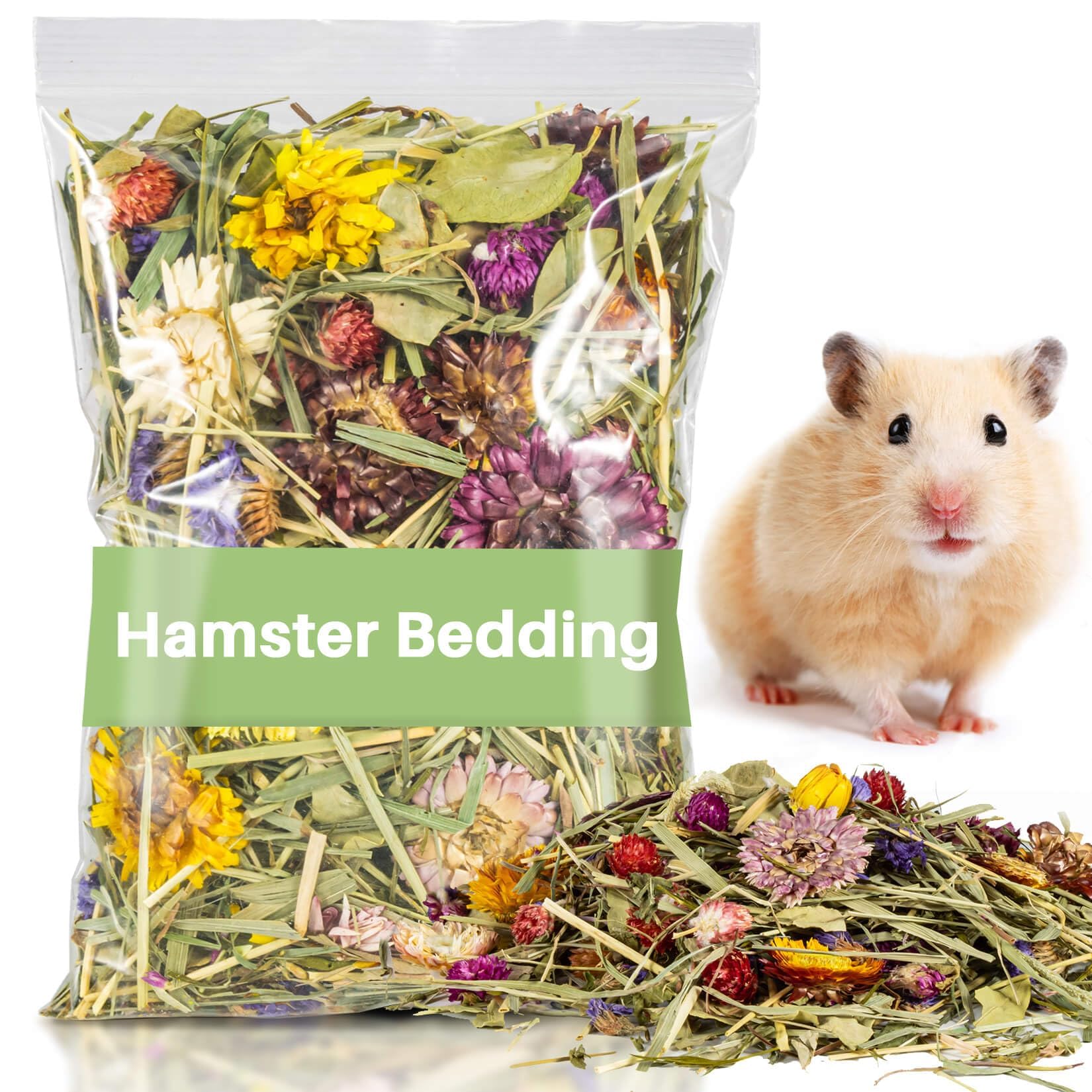 Sukh 150G Hamster Bedding - Flowers & Herbs Odor Control Dwarf Gerbil Robo Katy Habitat Decor Hamster Forage Gerbils Mice Lemmin