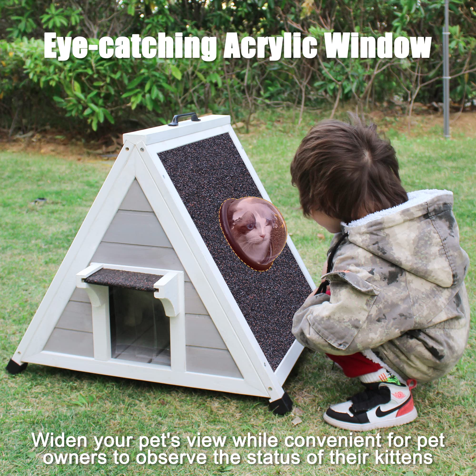 Deblue Weatherproof Outdoor Feral Cat House, Feral Cat House With Escape Door And Clear Window, Small Animal House And Habitats-