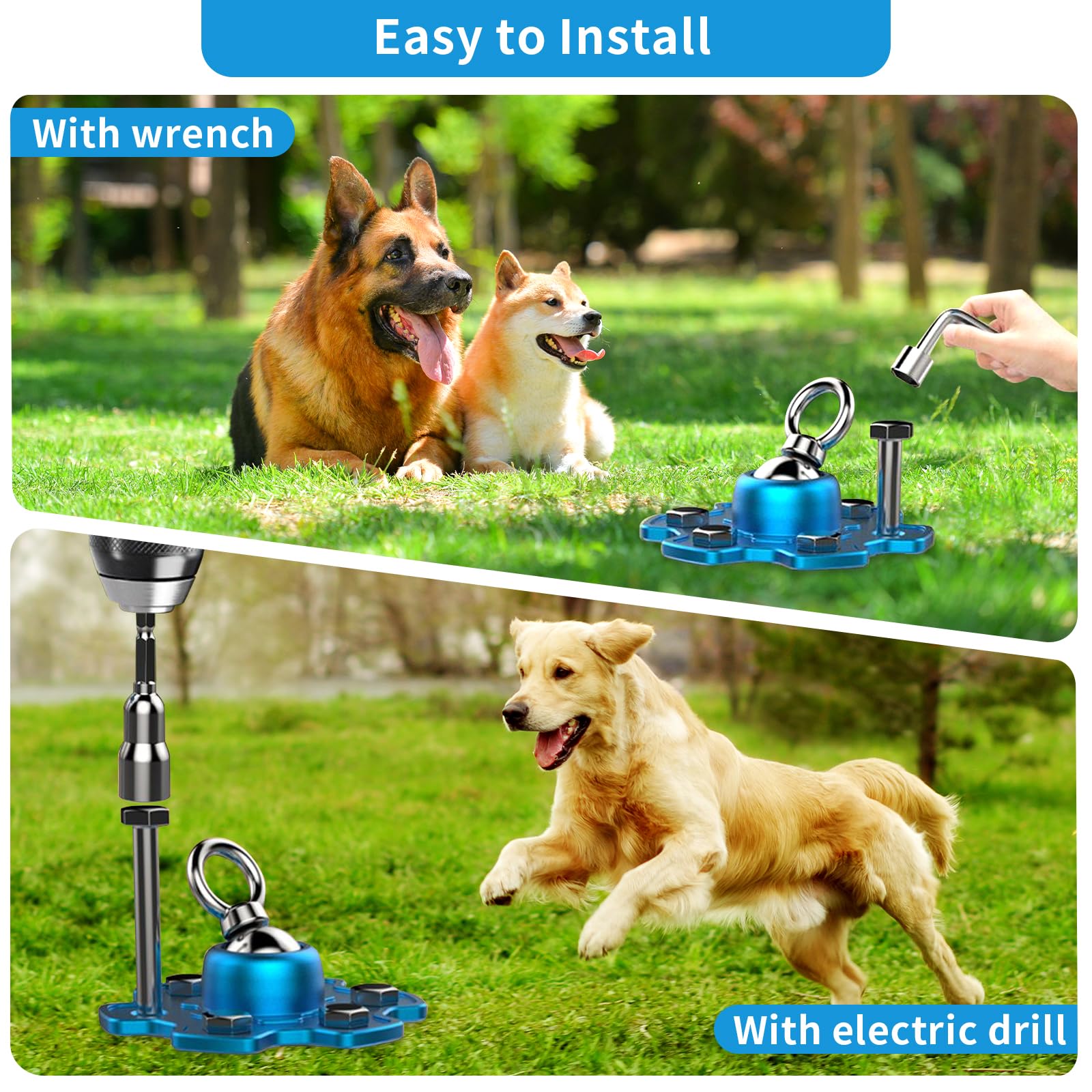 Dog Tie Out Stake for Camping - Heavy Duty 360 Swivel Anchor for Pets Runner, Portable and Easy to Install Tie Out System for La