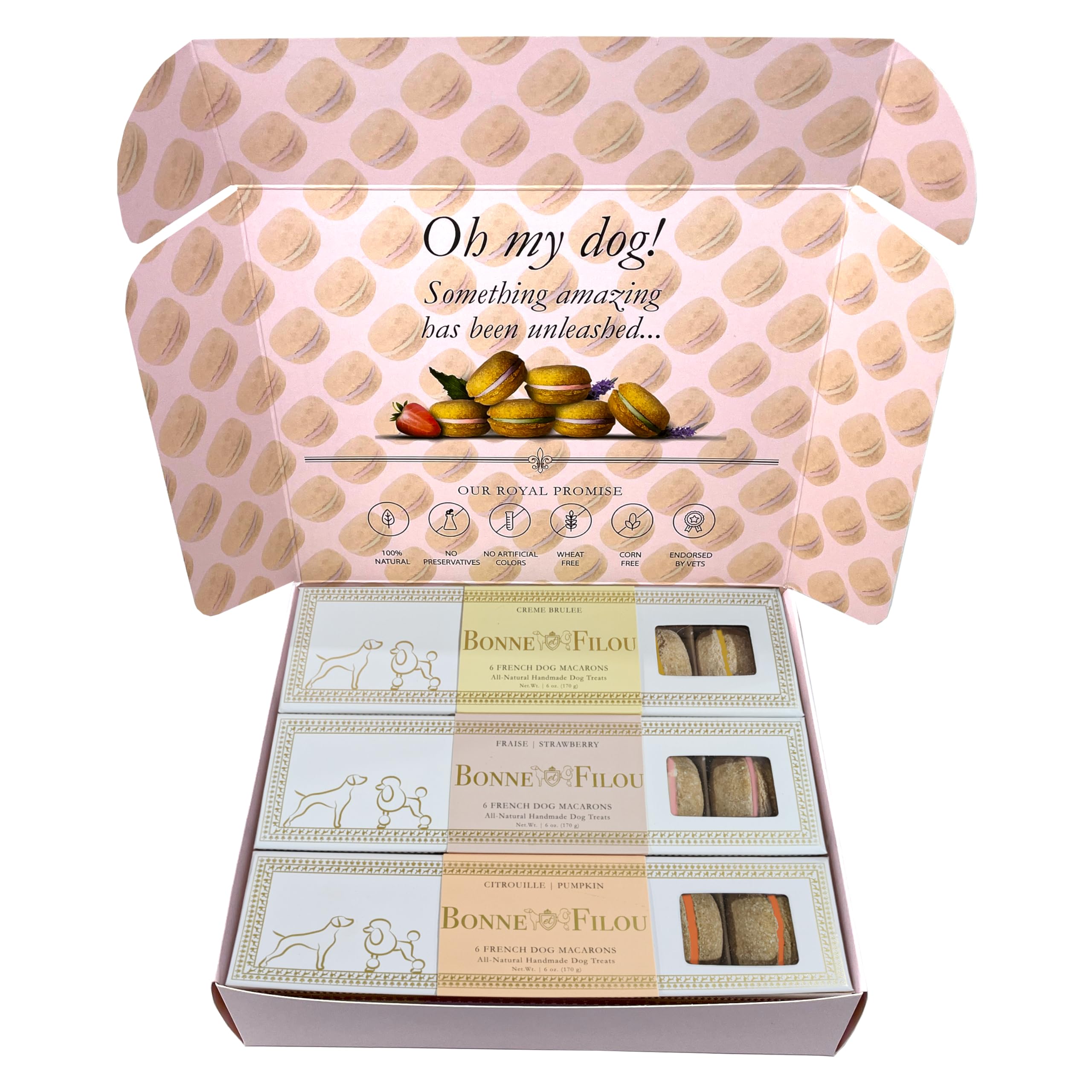 Bonne et Filou Dog Treats Birthday Cupcakes, Dog Birthday Gift for Medium to Large Breed - Gourmet Macaron Cakes, 18 Count Bulk 