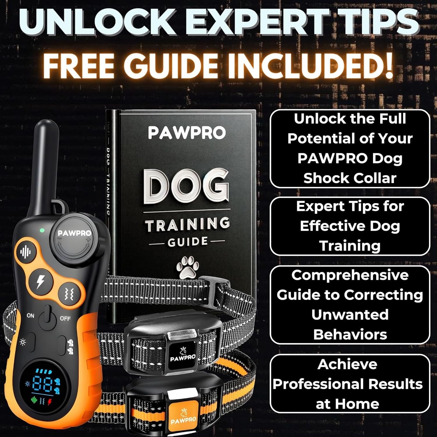 Dog Shock Collar With Remote, Unmatched 4-Mile Range, Night-Light Mode, Training Guide Included, 124 Training Levels & 4 Modes,