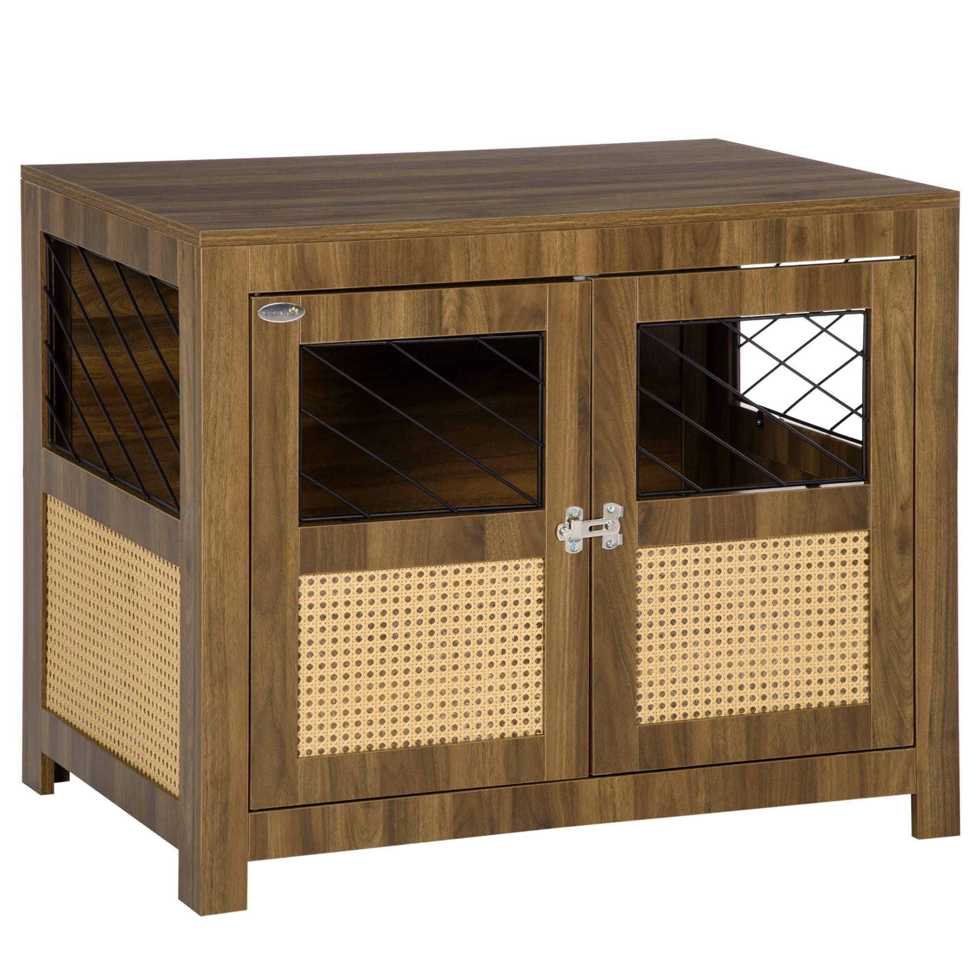 PawHut Dog Crate Furniture with Soft Cushion, Dog Crate End Table with Rattan Decoration, Small to Medium Sized Dog Kennel Furni