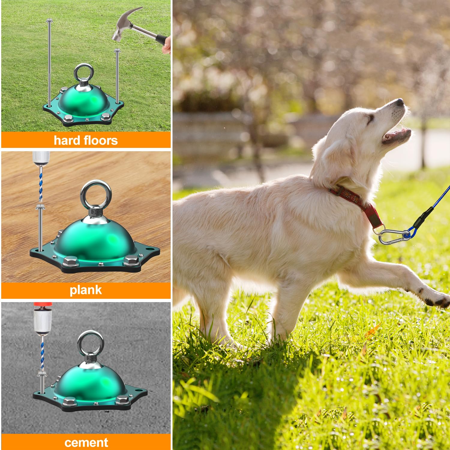 Dog Tie Out Cable and Stake,with 45FT Heavy Duty Cable,360Swivel Dog Run Ground AnchorsDog Runner for Yard Rust Proof Can Hold 2
