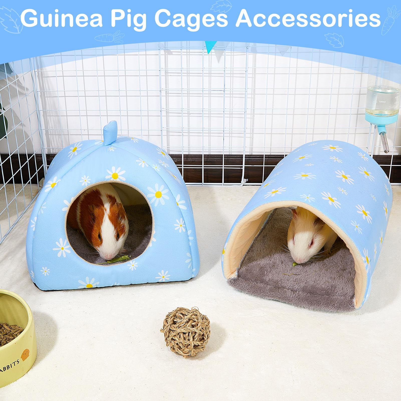 Bienbee Guinea Pig Hideout, Washable Rabbit Bed With Guinea Pig Tunnel, 2 Pack Guinea Pigs Toys Set Bunny Hideout Cage Accessori