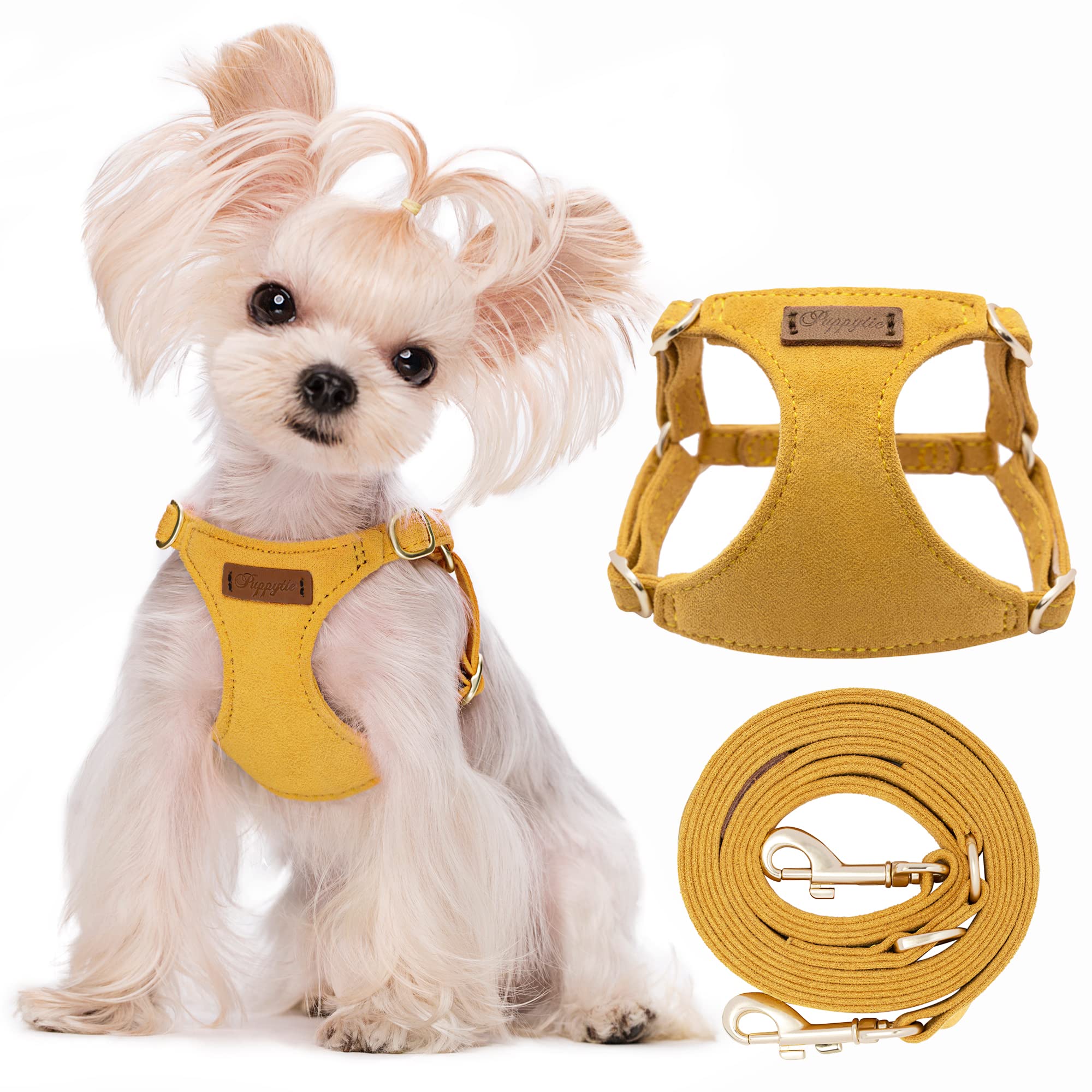 Puppytie No Pull Xxs Puppy Harness With Multifunction Dog Leash,Soft Adjustable No Choke Escape Proof Pet Harness Vest,Yellow,Xx