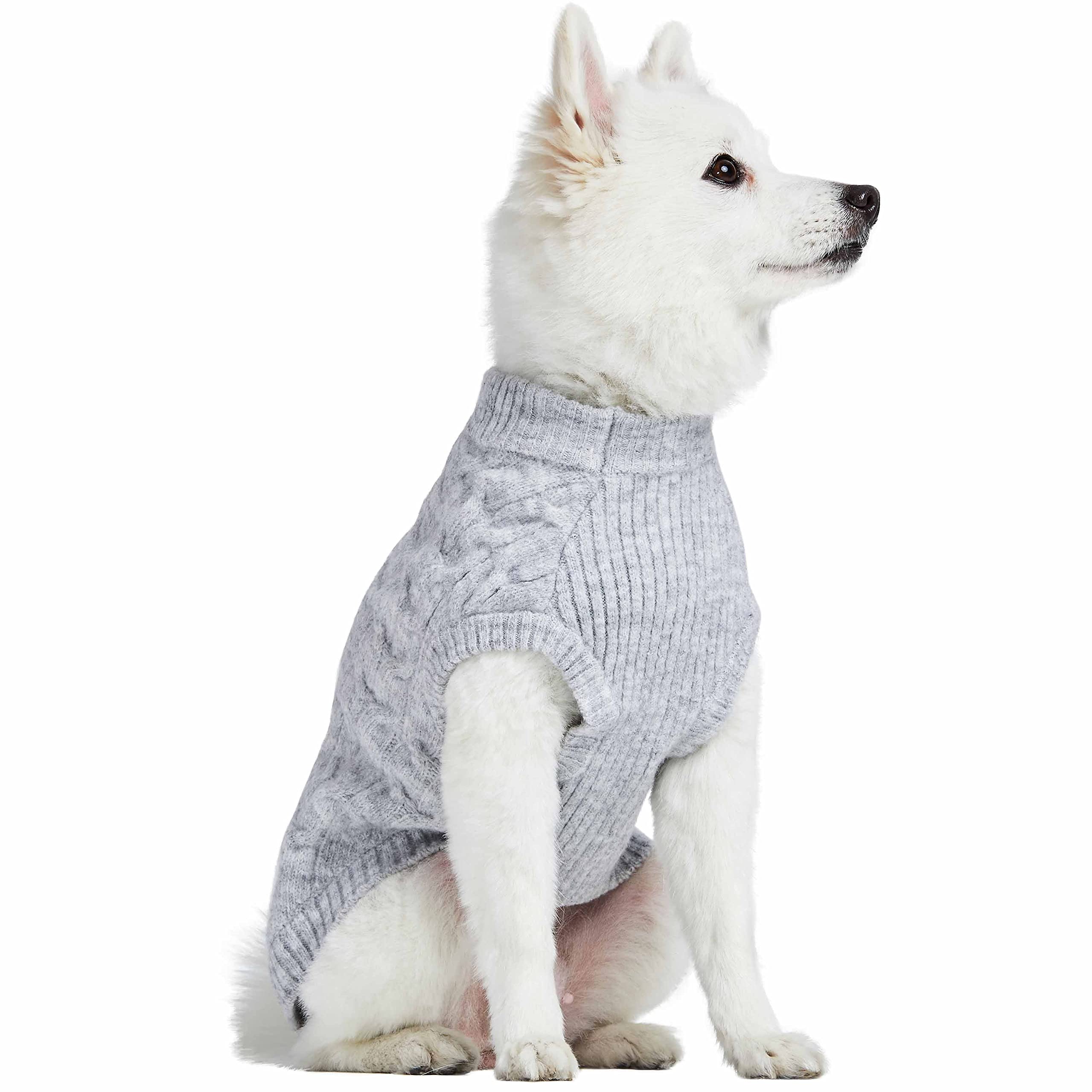 Blueberry Pet Dog Sweater - Classic Fuzzy Knit Pullover, Heather Grey Christmas Sweater, Small Dog Clothes, Fleece Dog Sweater,