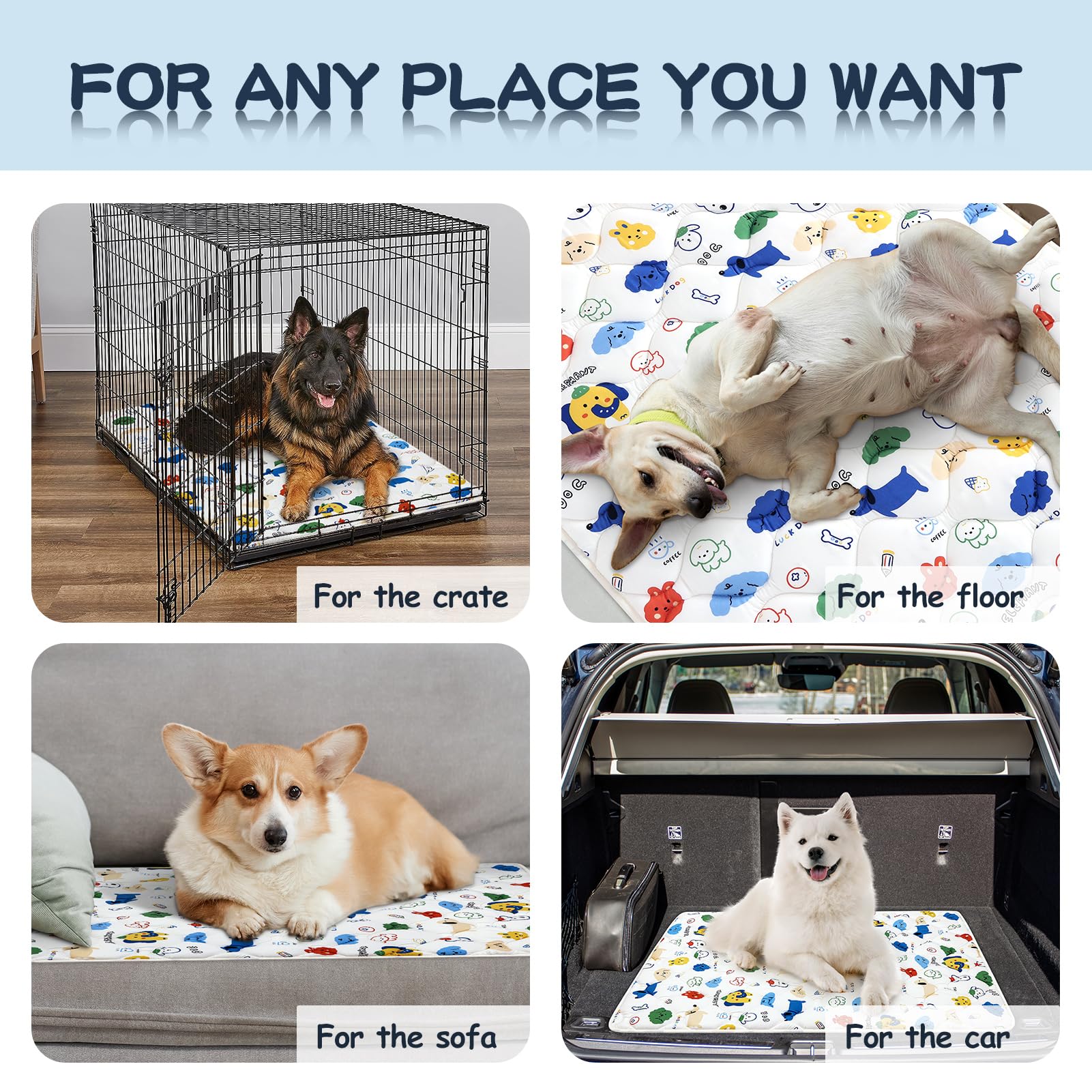 Washable Dog Crate Mat, Ultra Soft Dog Bed Mat for Sleeping with Anti-Slip Bottom for Large Medium Small Dogs Breeds (52'' X 28'