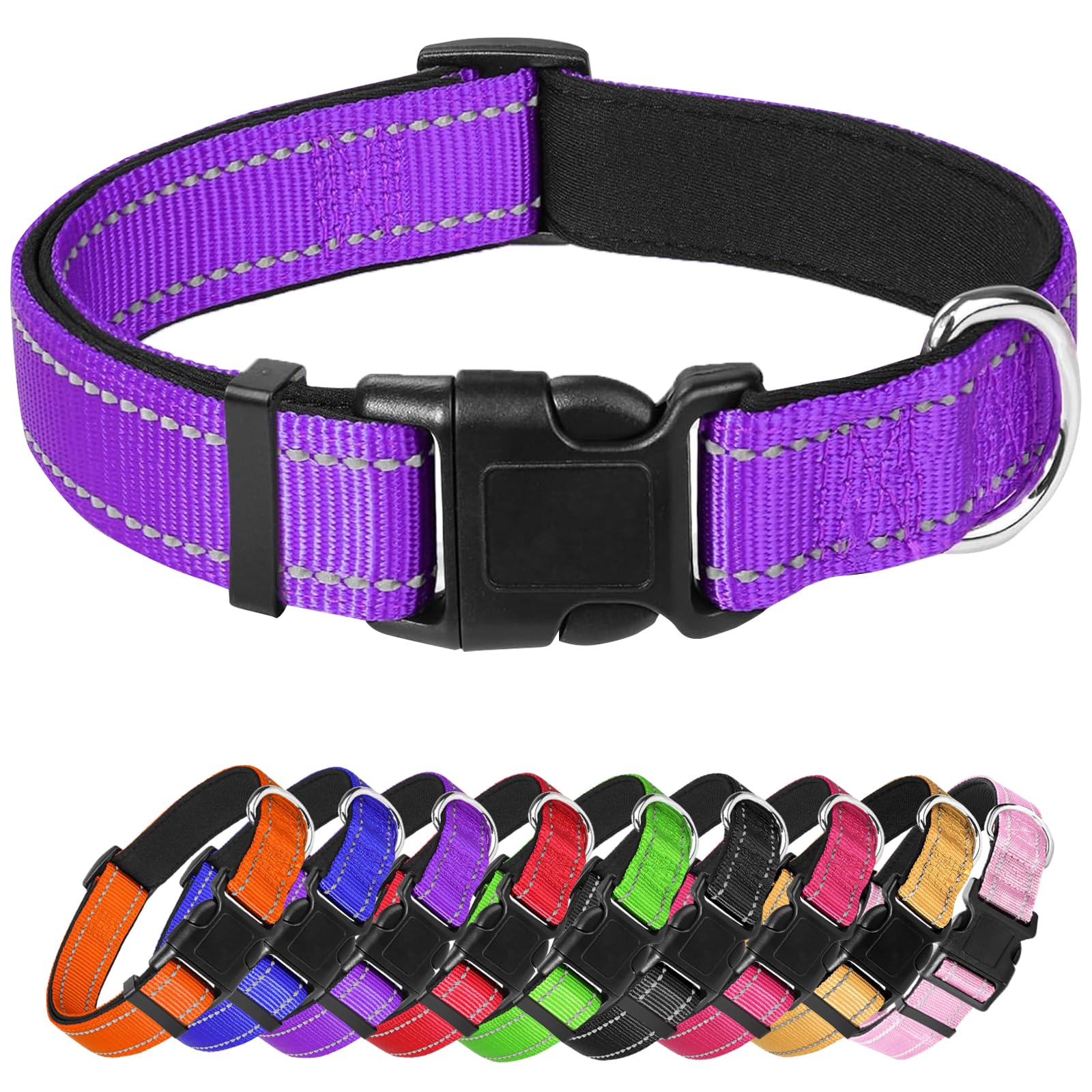 Small Dog Collar, Reflective Pet Collar With Buckle Adjustable Safety Nylon Collars For Small Medium Large Dogs, Purple