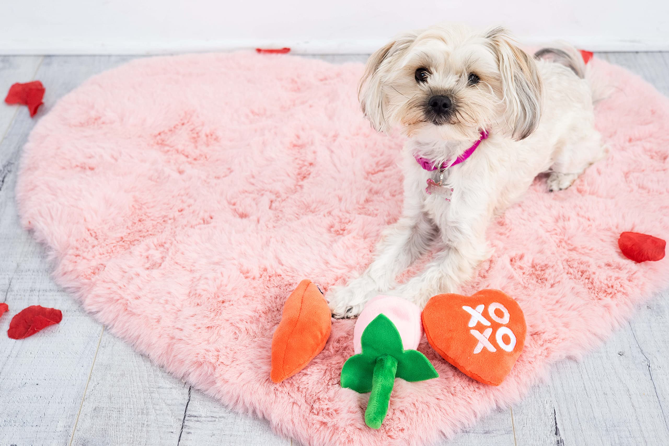 Pearhead Valentines Day Dog Toy Set, Holiday Pet Toys, Stuffed Plush Crinkle and Squeaky Toys for Dogs, Interactive Playtime fo