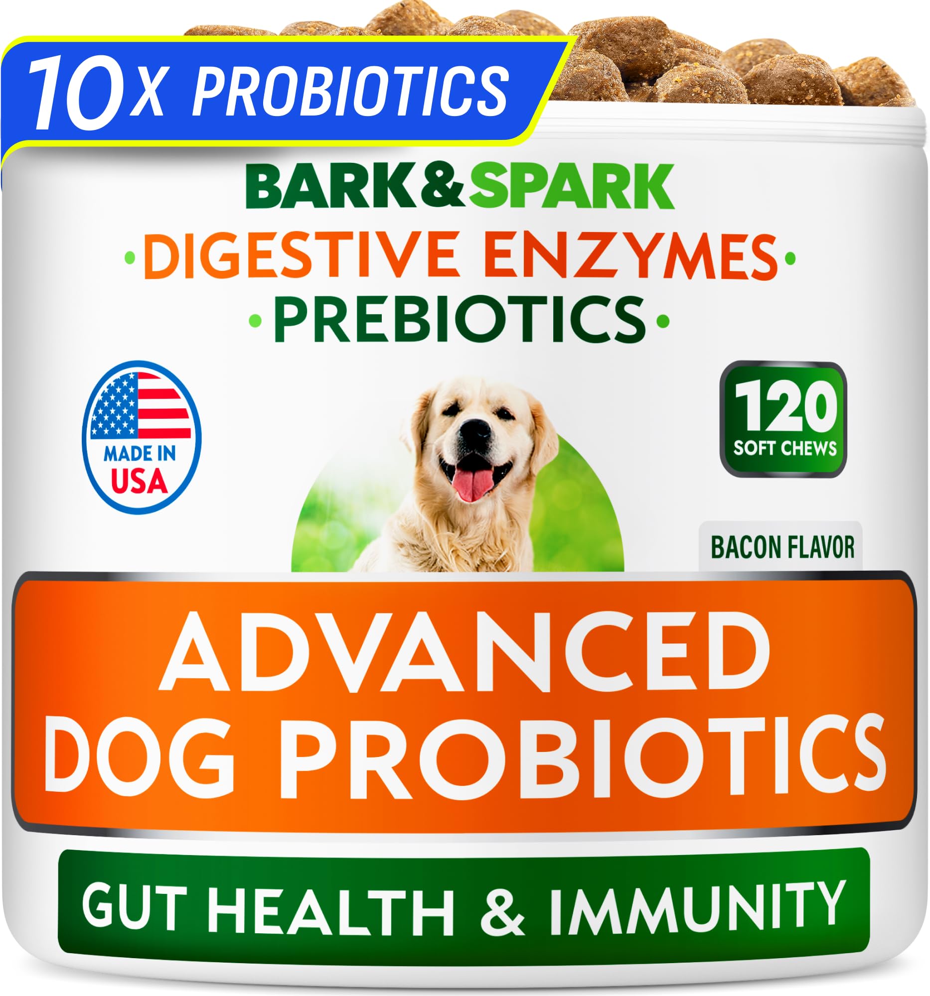 Bark&Spark Vet Strength Dog Probiotics Chews & Digestive Enzymes for Allergies Itchy Skin - Dogs Digestive Health - Gas, Diarrhe