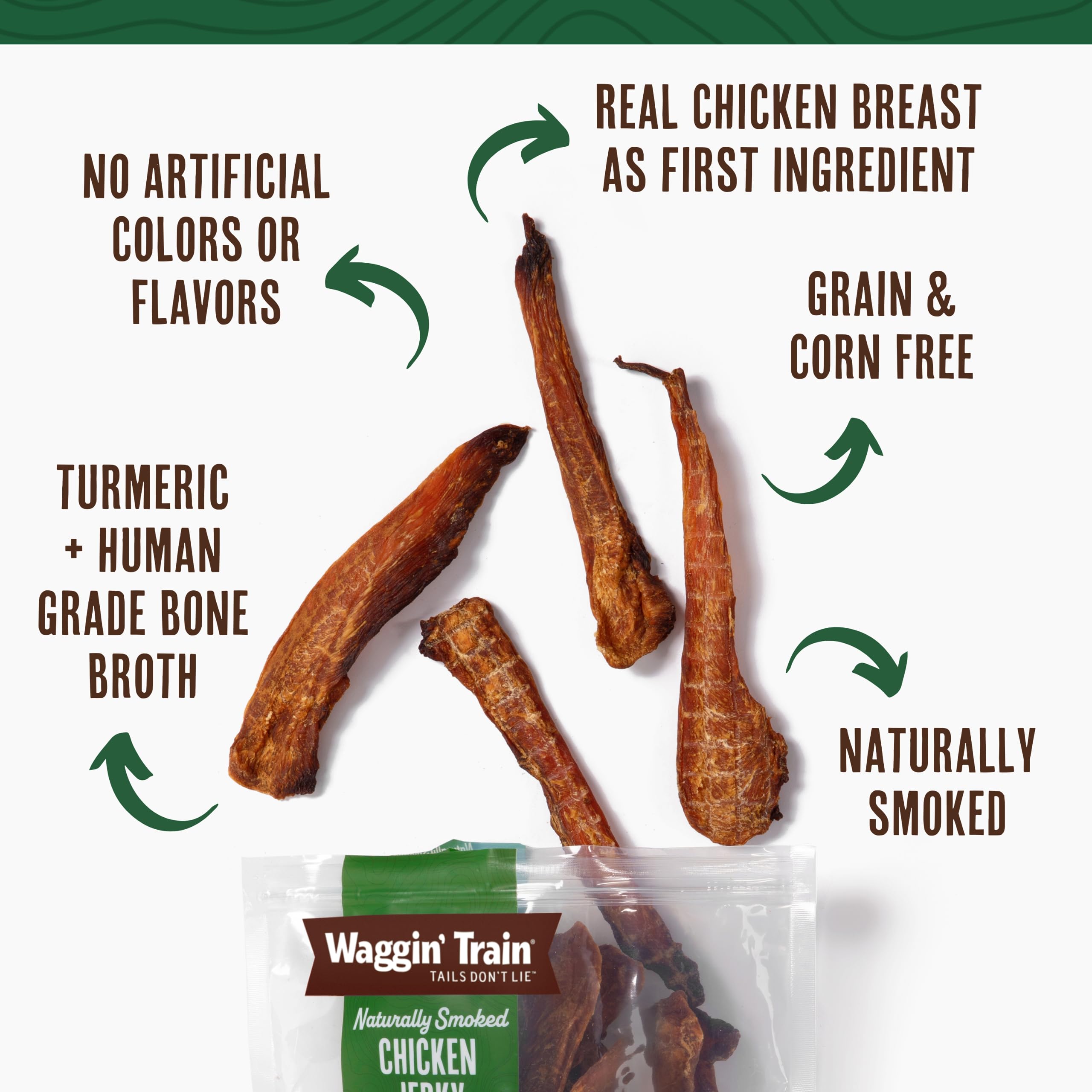 Waggin Train Smoked Chicken Jerky Tenders with Turmeric and Bone Broth for Dogs - 12 oz. Pouch - Grain Free, High Protein, Limi