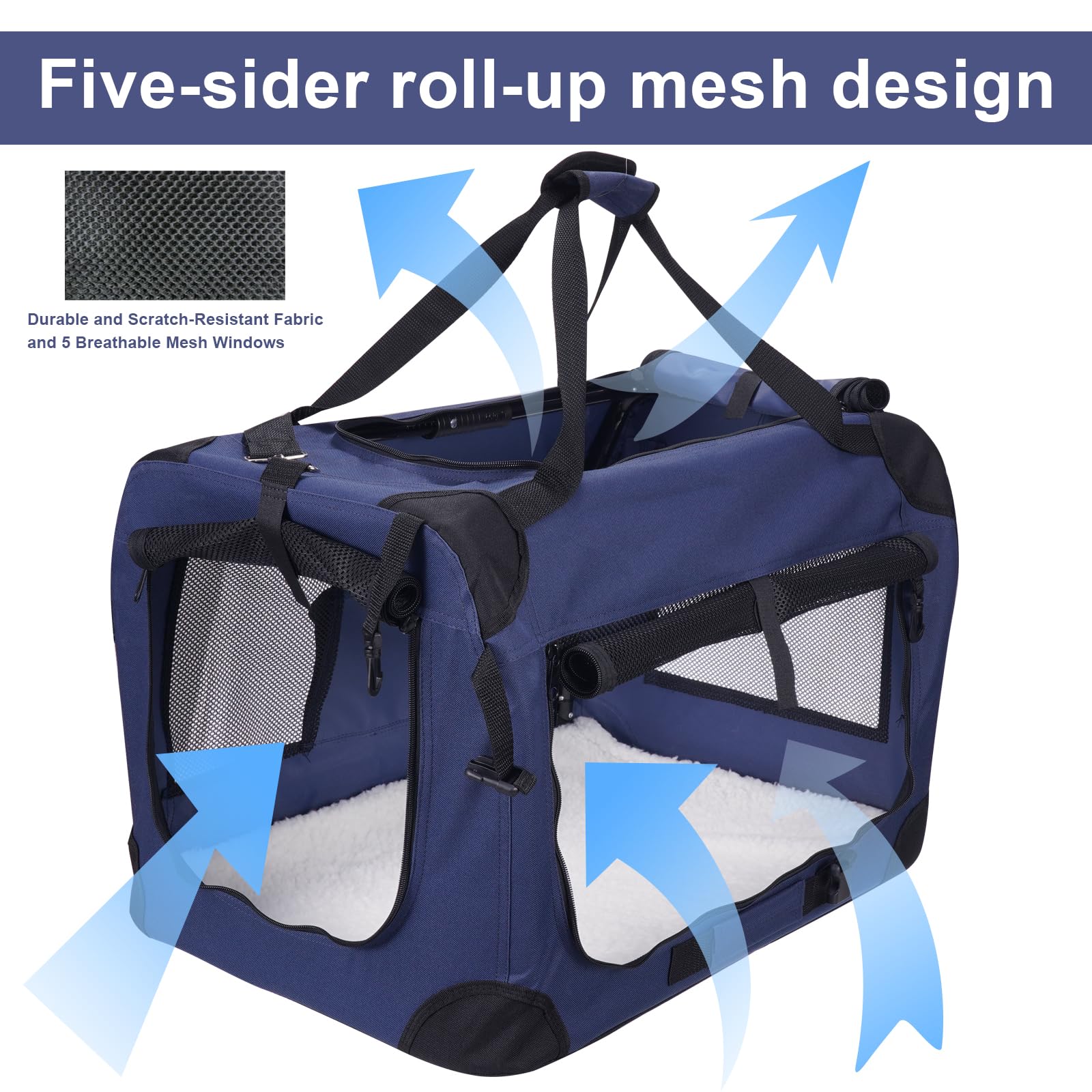 Hepeeng Cat Carrier Pet Carrier Bag Dog Crate 24x 16x 16Portable Collapsible with Soft Warm Blanket/Bowl for Puppy Up to 25 lbs