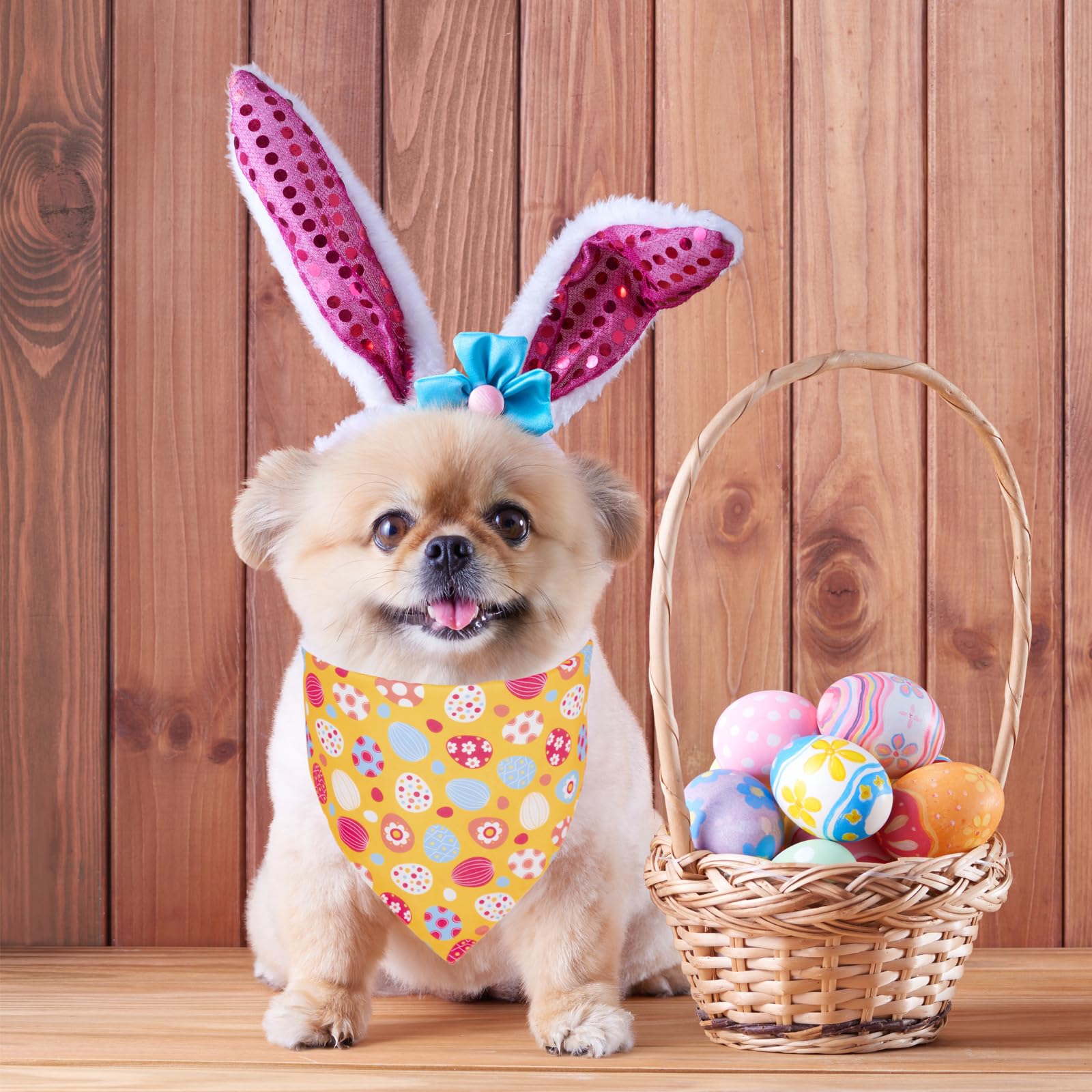 Ptdecor Easter Dog Bandana 2 Pack, Reversible Dog Holiday Festival Scarf, Multi Size, Easter Bandanas For Small Dogs Pets (Blue&