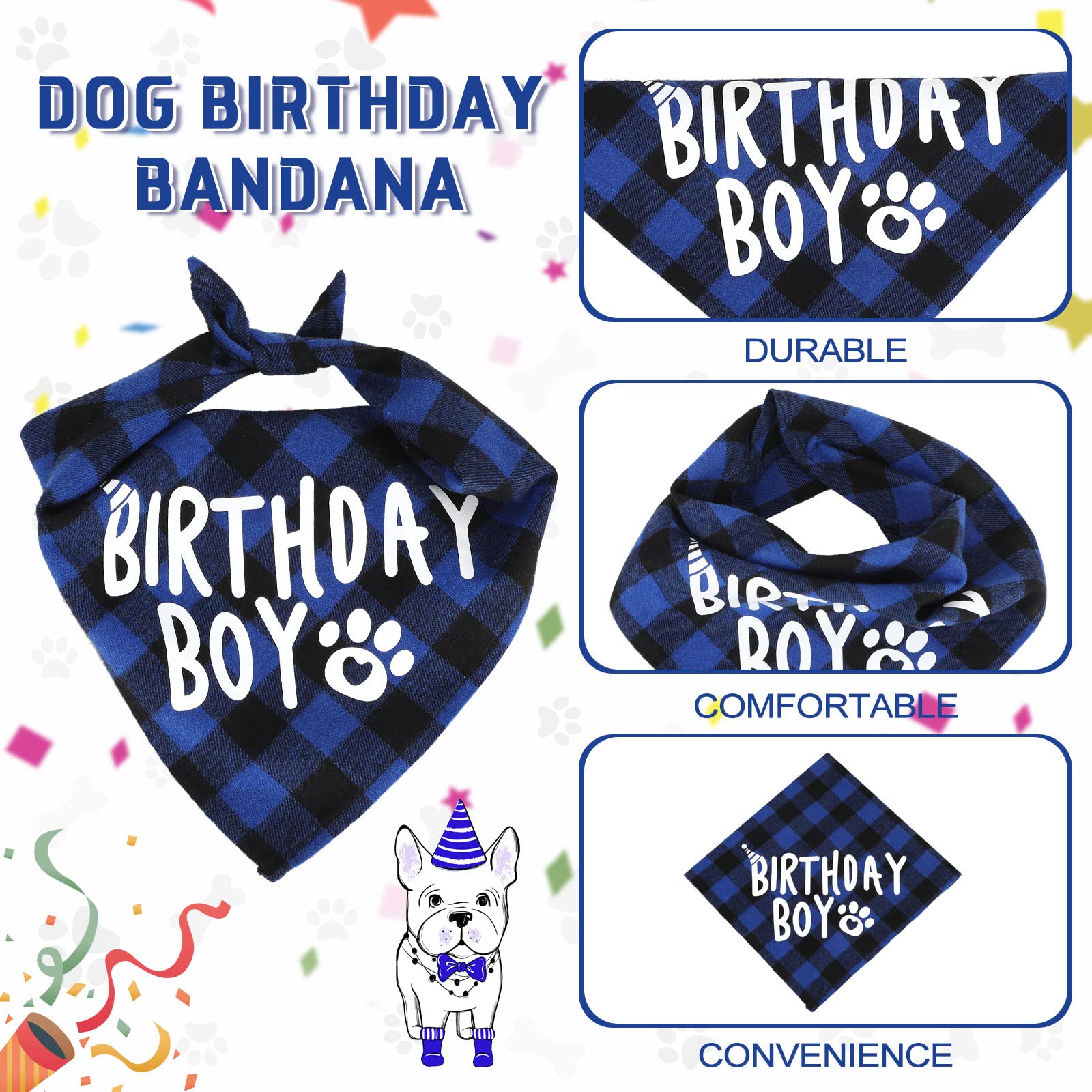 Dog Birthday Party Supplies Birthday Boy Girl Cake Bandana Triangle Scarf Clothes Shirt Cute Dog Hat Dog Bow Tie Collar With 0-8 Numbers For Dog Puppy 1St Birthday Party Outfit(Cute Style)