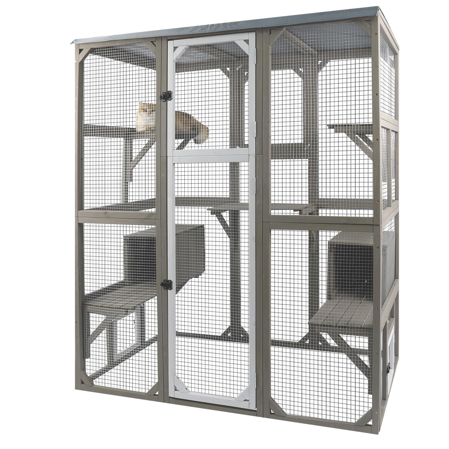 Ketive Catio Outdoor Cat Enclosure Large Window Cat House Walk In Kitty Cage With Multi-Level Platforms, Waterproof Roof For Mul