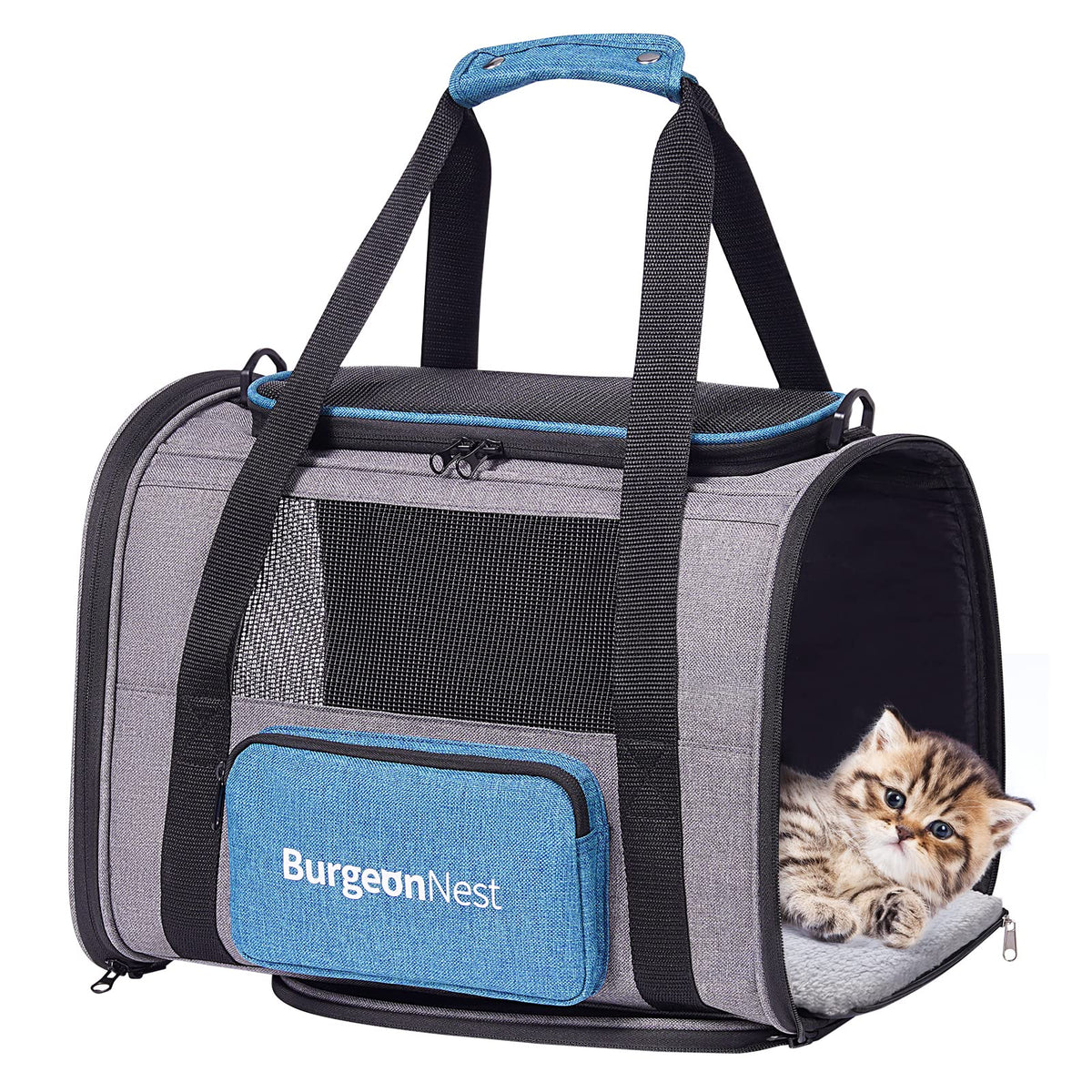 Burgeonnest Cat Carriers For Small Cats Under 15, Small Pet Carrier With Unique Side Bag,Top Load Small Animal Carrier Soft-Sided Escape Proof With 4 Ventilated Windows