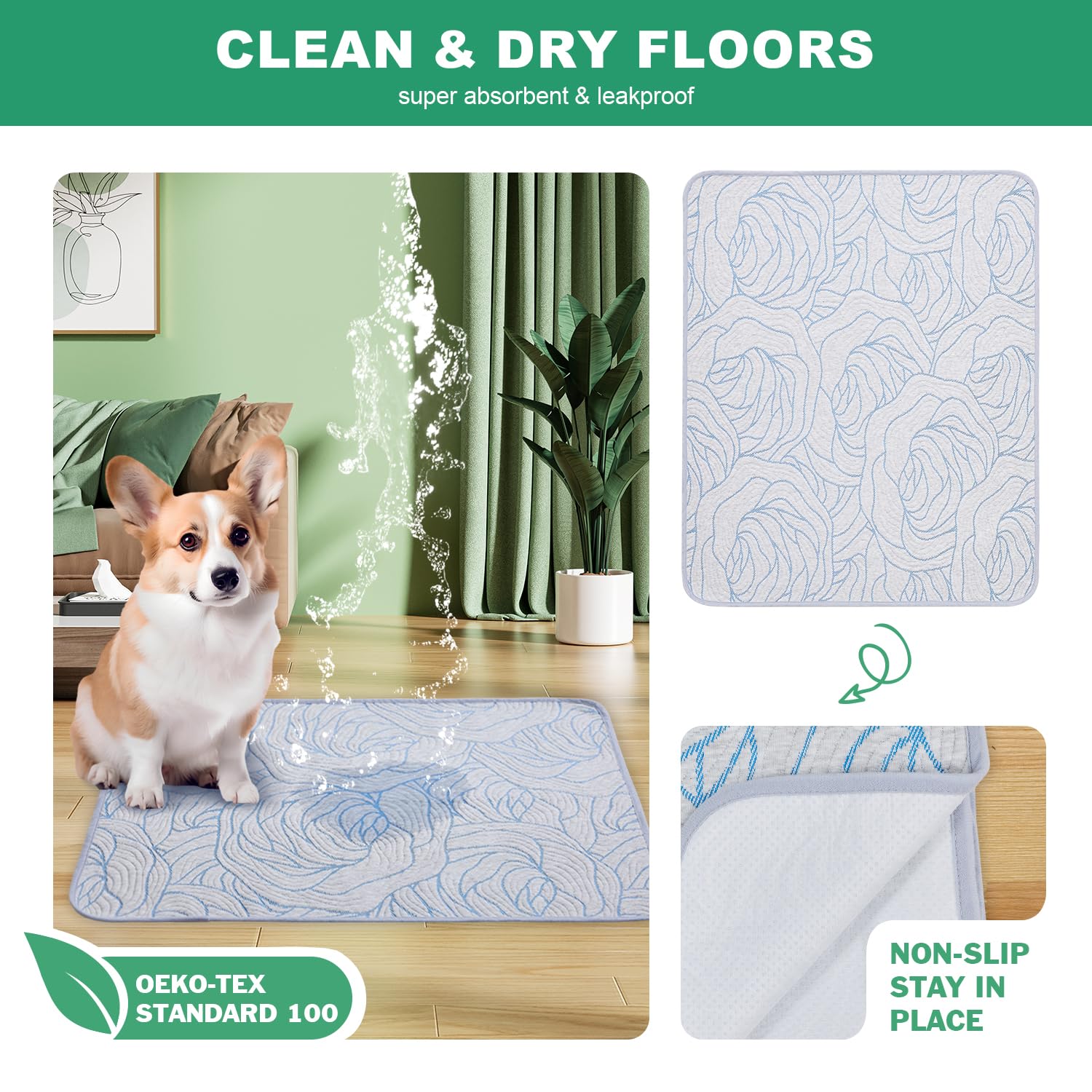 Qeils Pee Pads Reusable Washable Puppy Pads- 2 Pack 36''X41'' Heavy Absorbent Protective Pads Leakproof Dog Training Pads, Non-S