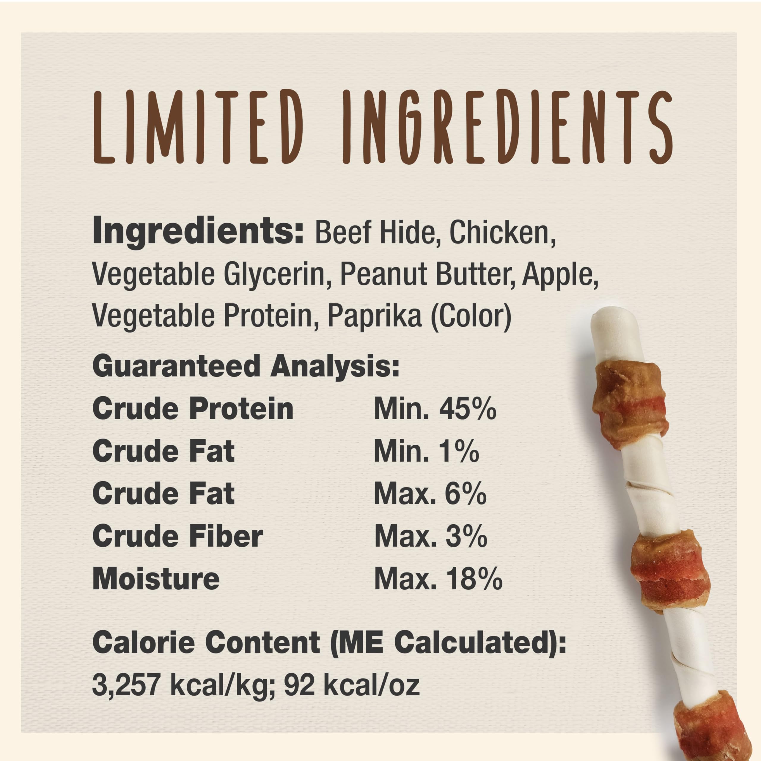 Cadet Chefs Specialties Natural Rawhide Shish Kabob Chew Sticks, Apple Peanut Butter Flavor, Healthy Dog Treats for Large Breed