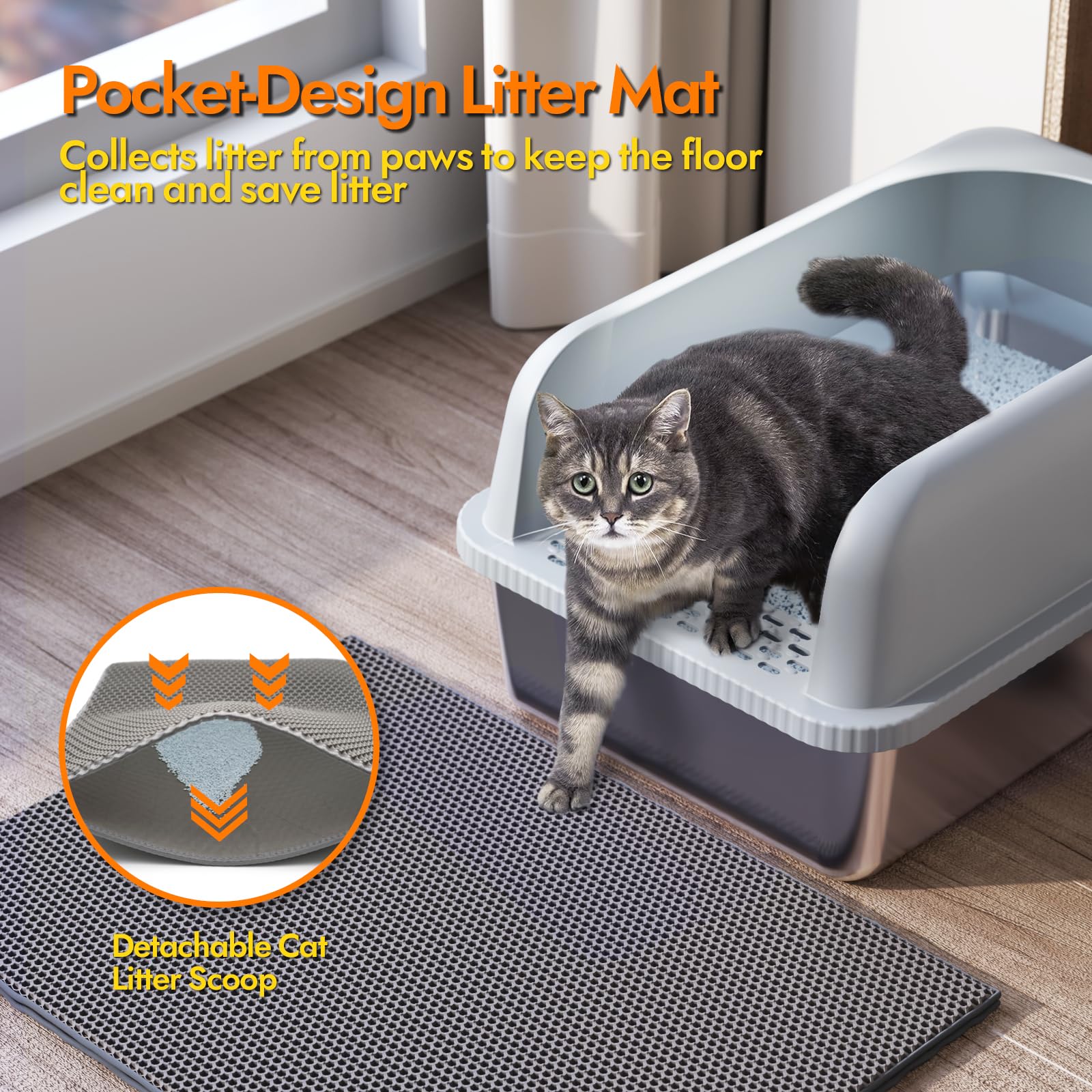 Extra Large Litter Box For Big Cat, Stainless Steel Cat Box With High Side, Open Top Metal Litter Box, Anti-Leakage,Non-Stick, I