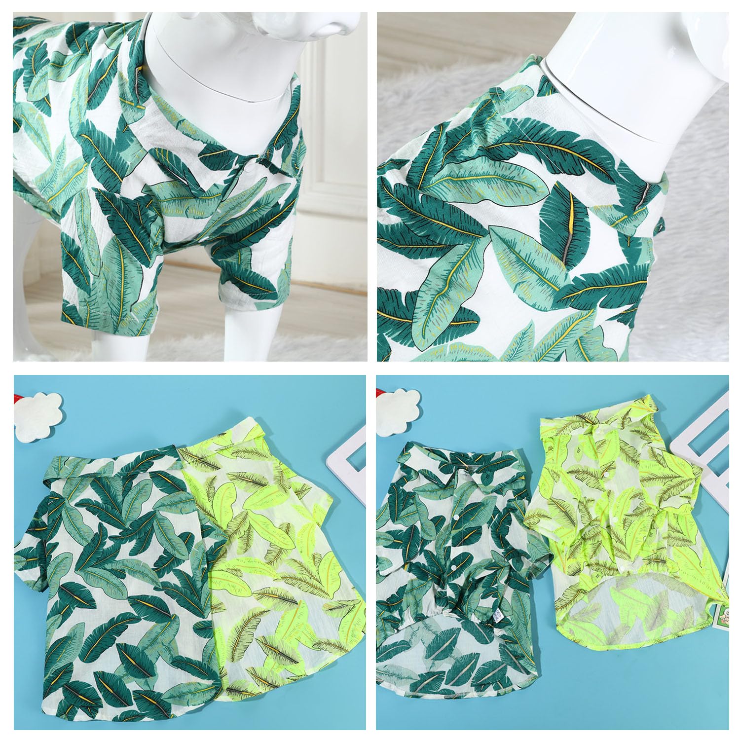Harikaji Dog Hawaiian Shirt, Summer Pet Clothes Large Dog Cool Costume Beach T-Shirt For Medium Large Dog (Green Leaves,3Xl)