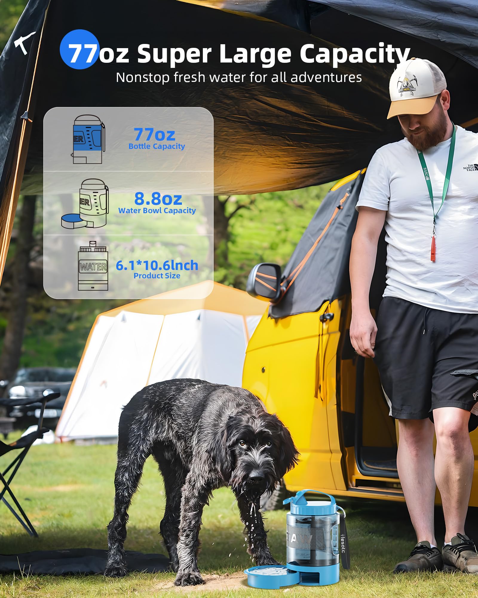 Dog Water Bottle Travel Portable - 77oz Large Travel Water Bowl Dispenser for Dogs Camping Essentials Hiking Beach Road Trip Par