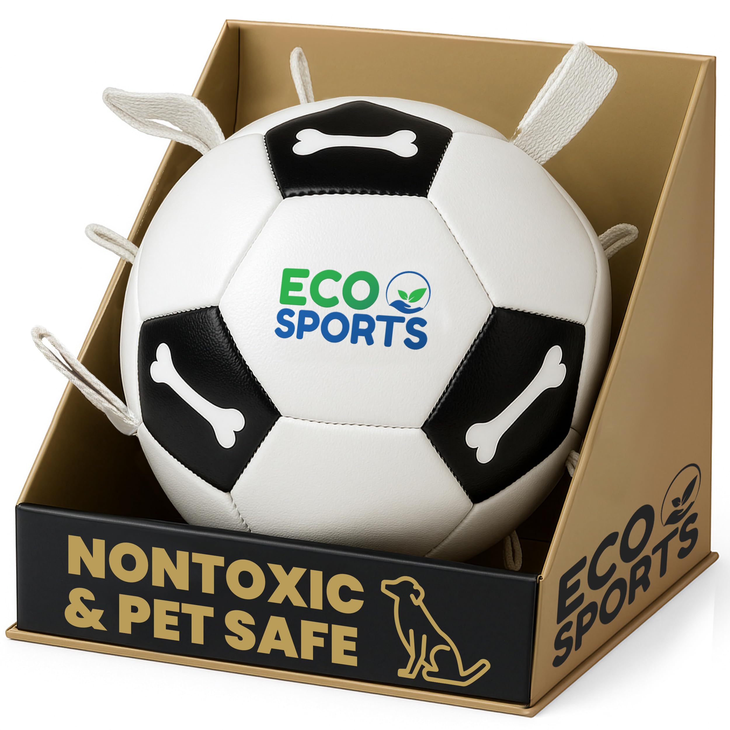Eco Sports Small Dog Soccer Ball with Straps - Size 2, Interactive Durable Dog Soccer Ball with Cotton Grab Tabs for Fetch Train