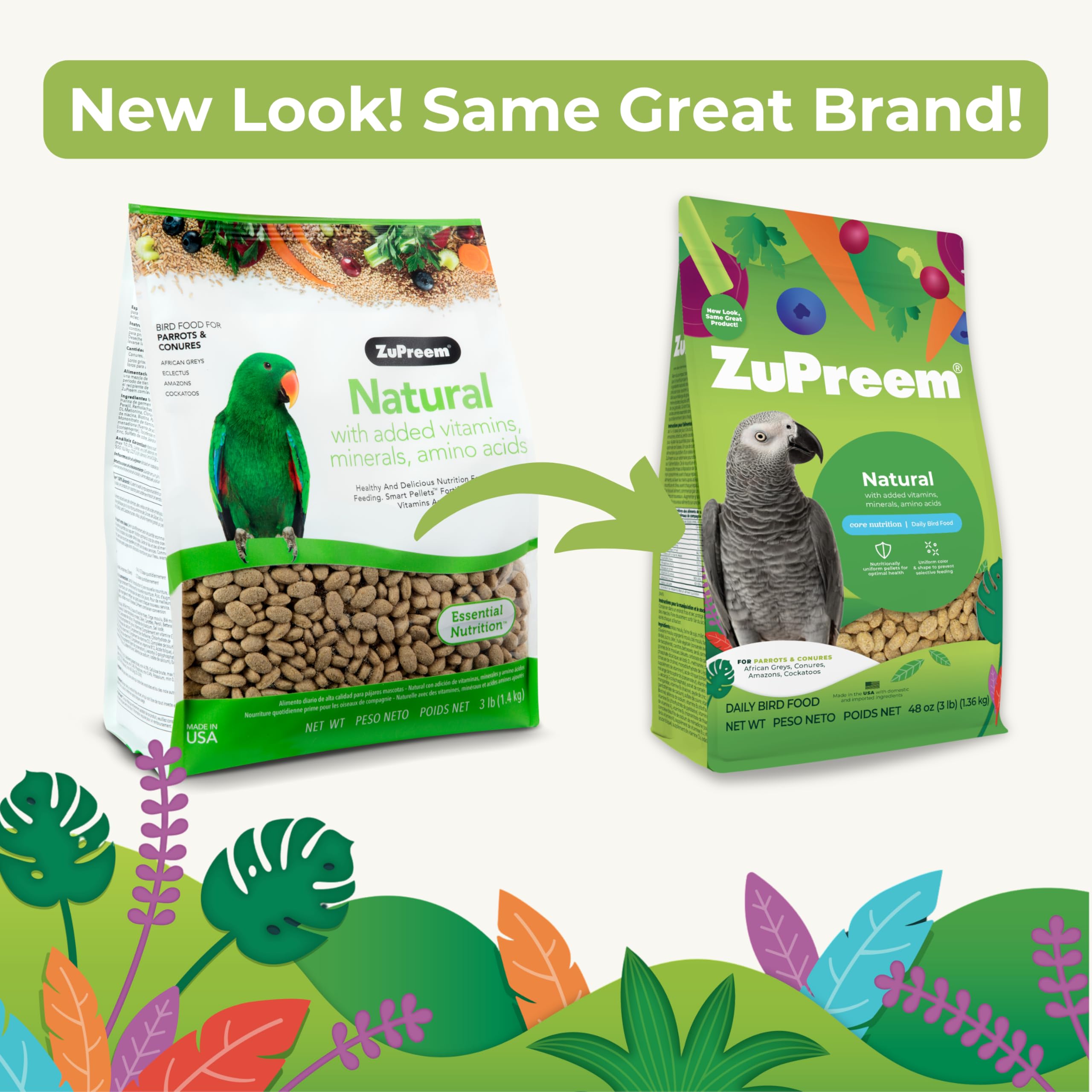 ZuPreem Natural Bird Food Pellets for Parrots & Conures, 3 lb (Pack of 2) - Daily Nutrition, Made in USA for Caiques, African Gr