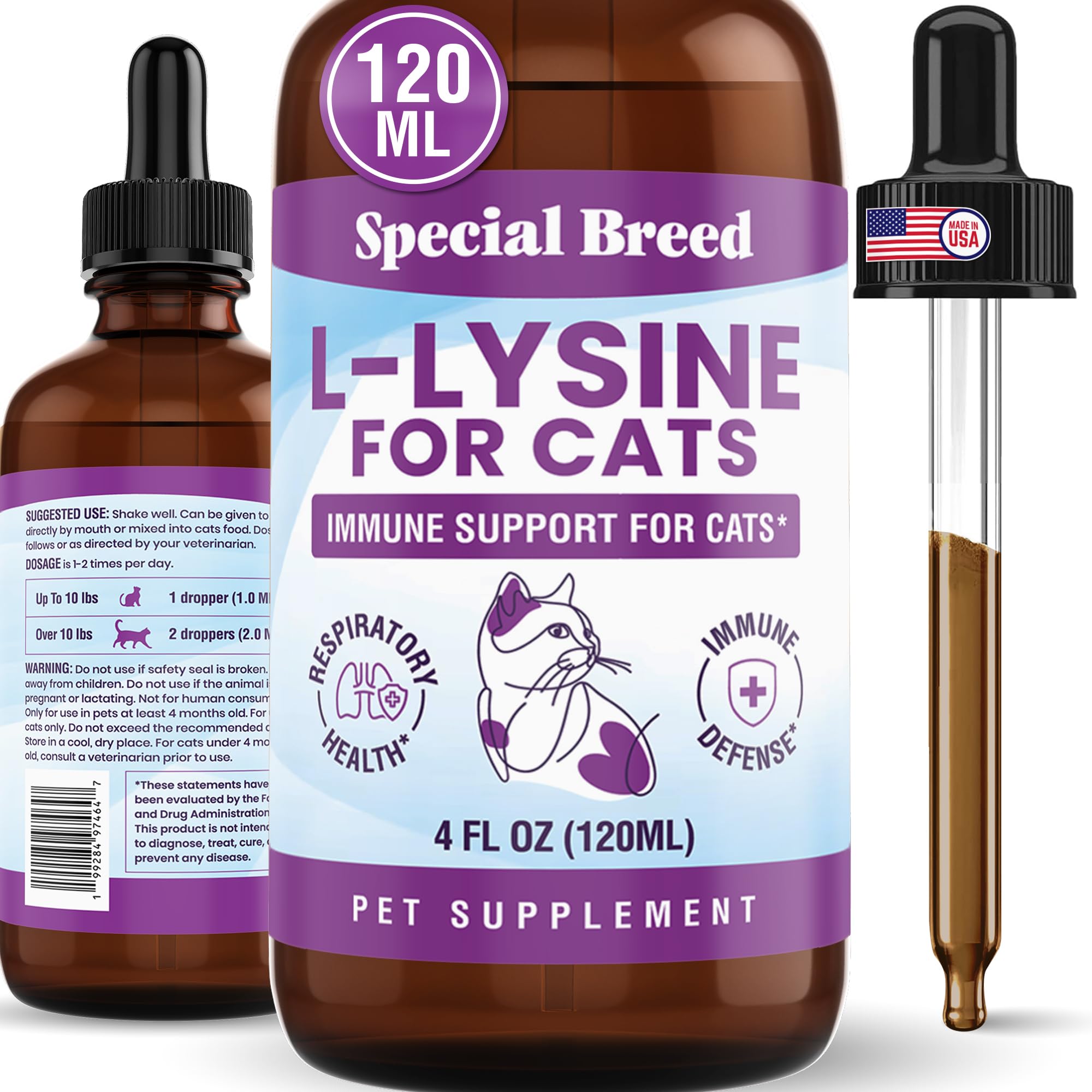 L-Lysine Supplement for Cats & Kittens - Immune Support Liquid for Feline Respiratory Health, Sneezing, Runny Nose & Watery Eyes