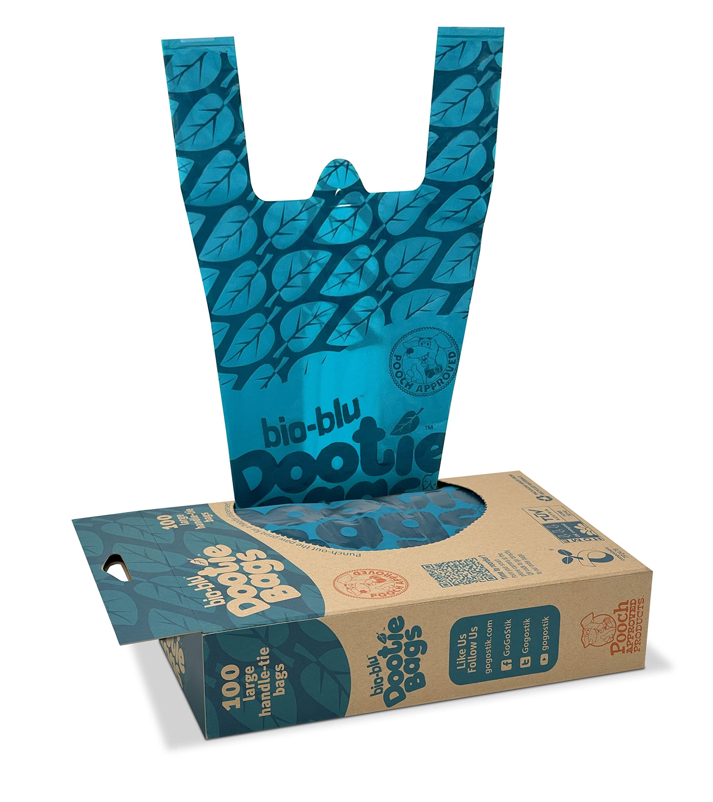 Bio-Blu Dootie Bags, Premium Medium-Large, E-Z Tie Handle Poop Bags, Made With Superior Material, Strong, Leak Proof, 100 Count.