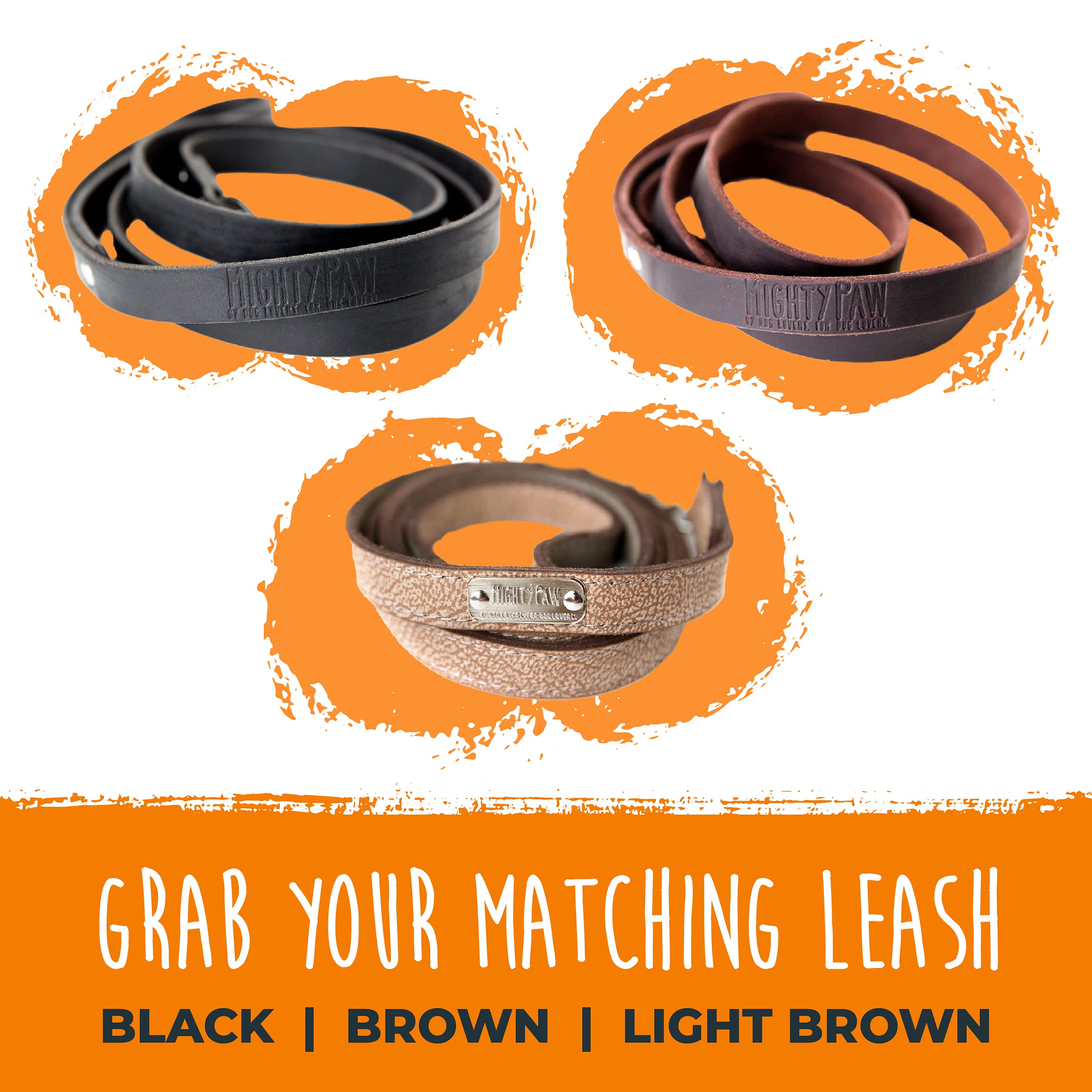 Mighty Paw Leather Dog Collar - Genuine Distressed Leather, Metal Buckle, Medium Size (10.25 - 13.5 inches), Brown