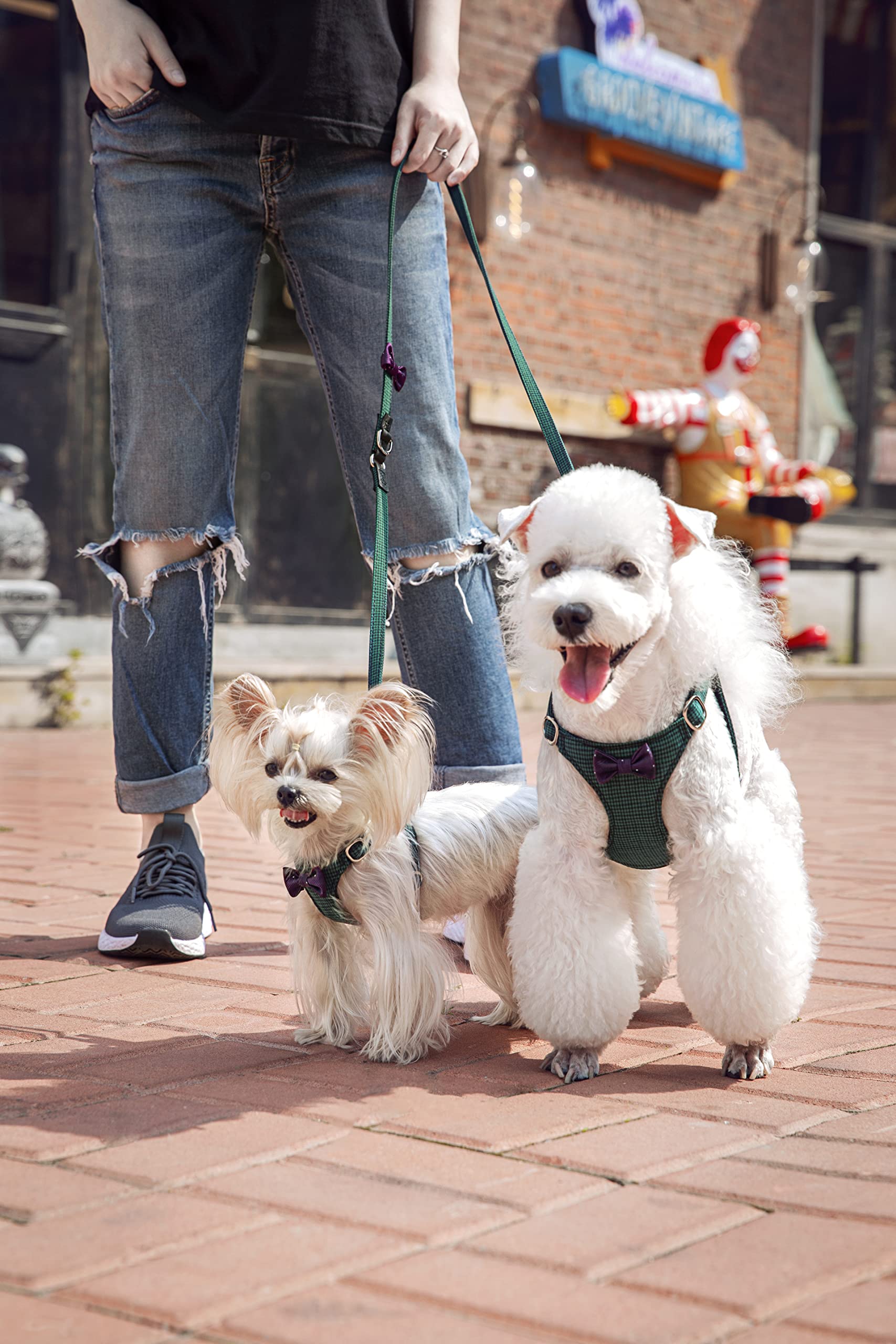 Puppytie No Pull Xs Dog Harness With Multifunction Dog Leash,Soft Adjustable No Choke Escape Proof Pet Harness Vest,Plaid Green,