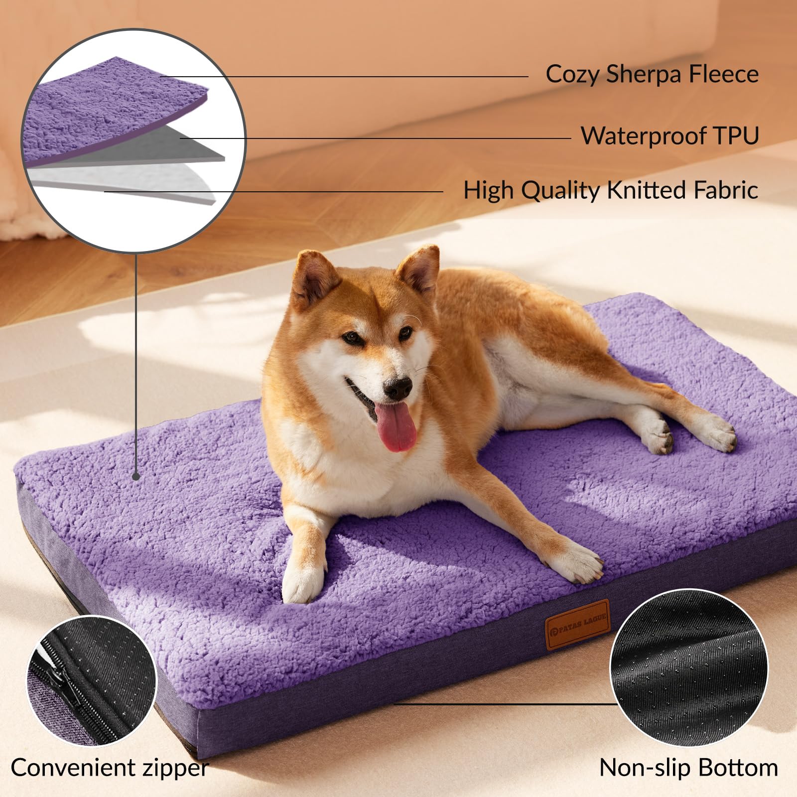 Patas Lague Orthopedic Jumbo Dog Bed For Extra Large Dogs 56''X40'', Soft Comfortable Waterproof Egg Crate Foam Jumbo Pet Beds M