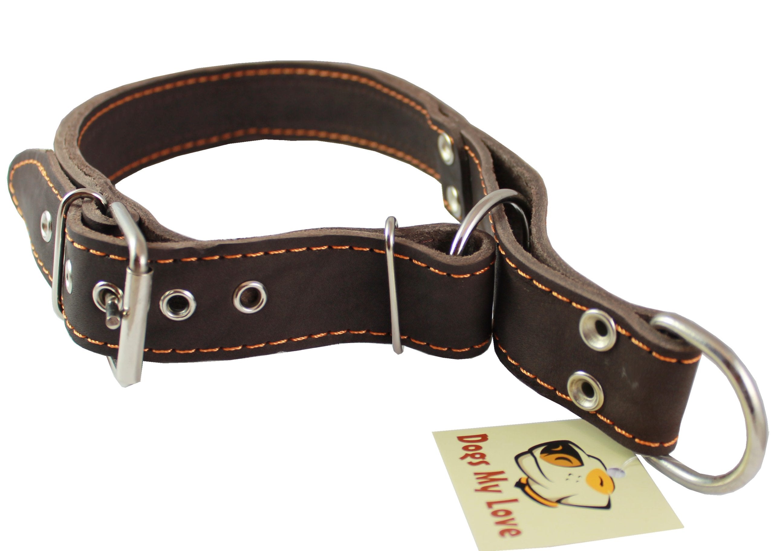 Martingale Genuine Brown Double Ply Leather Dog Collar Choker Large Fits 19'-22.5' Neck.