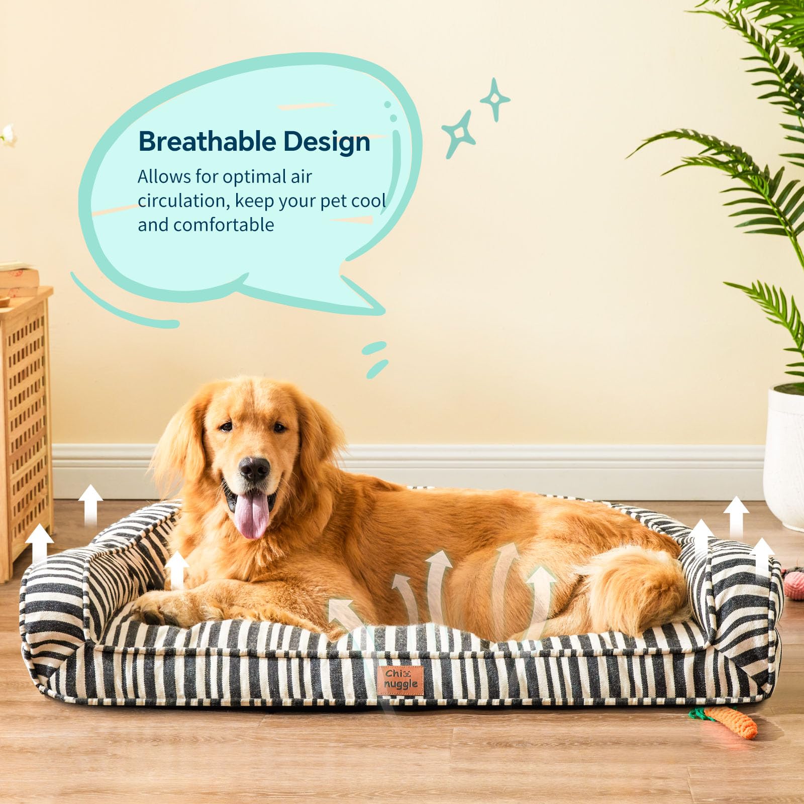 Chixnuggle Xl Dog Ded For Extra Larg Dogs, Waterproof Canvas Striped Big Pet Bed With Washable Removable Cover, 44X32X7Inches (S