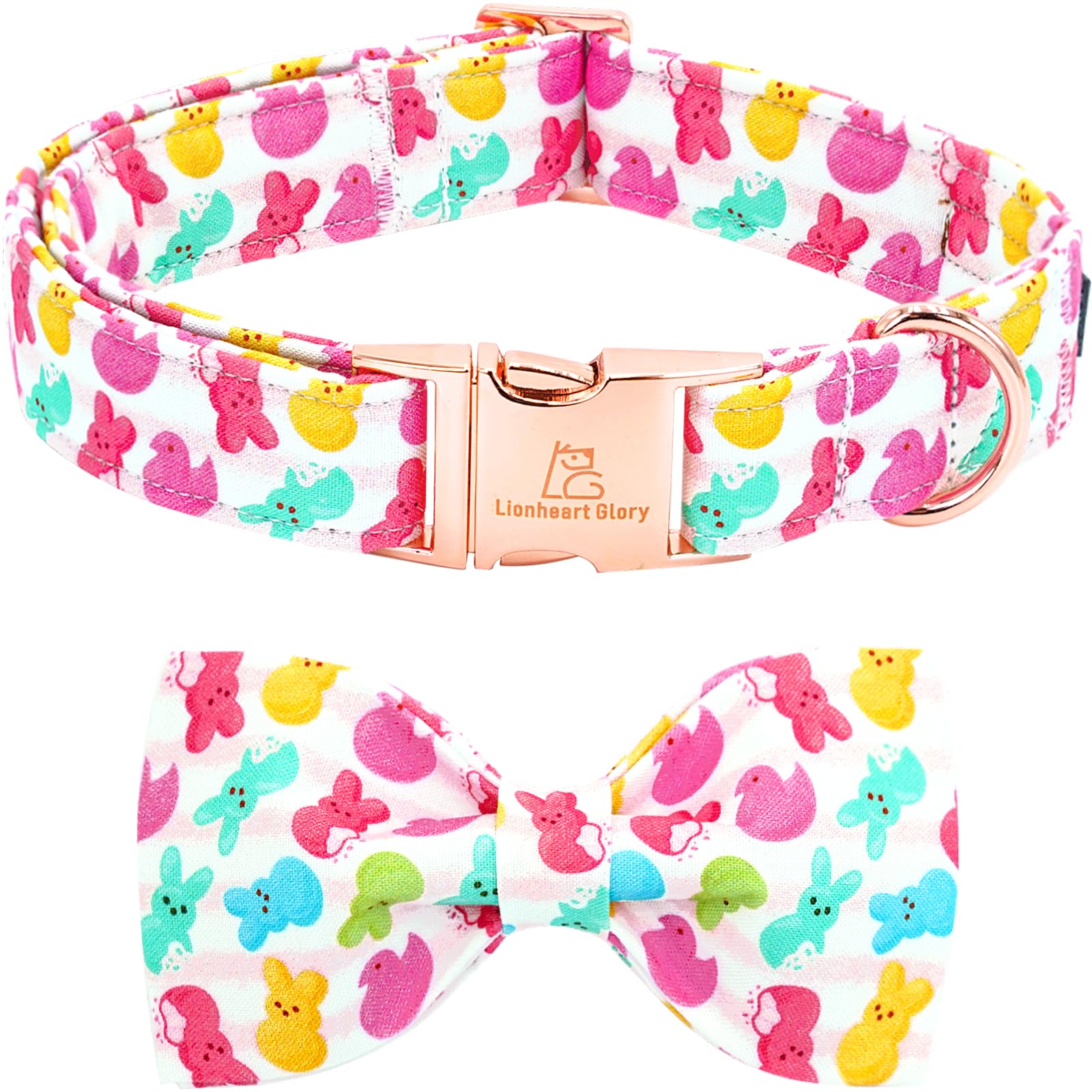 Lionheart Glory Dog Bow Collar Easter Day Dog Collar For Large Dogs,Easter Rabbits Colorful Dog Collars With Bowtie Spring Bunni