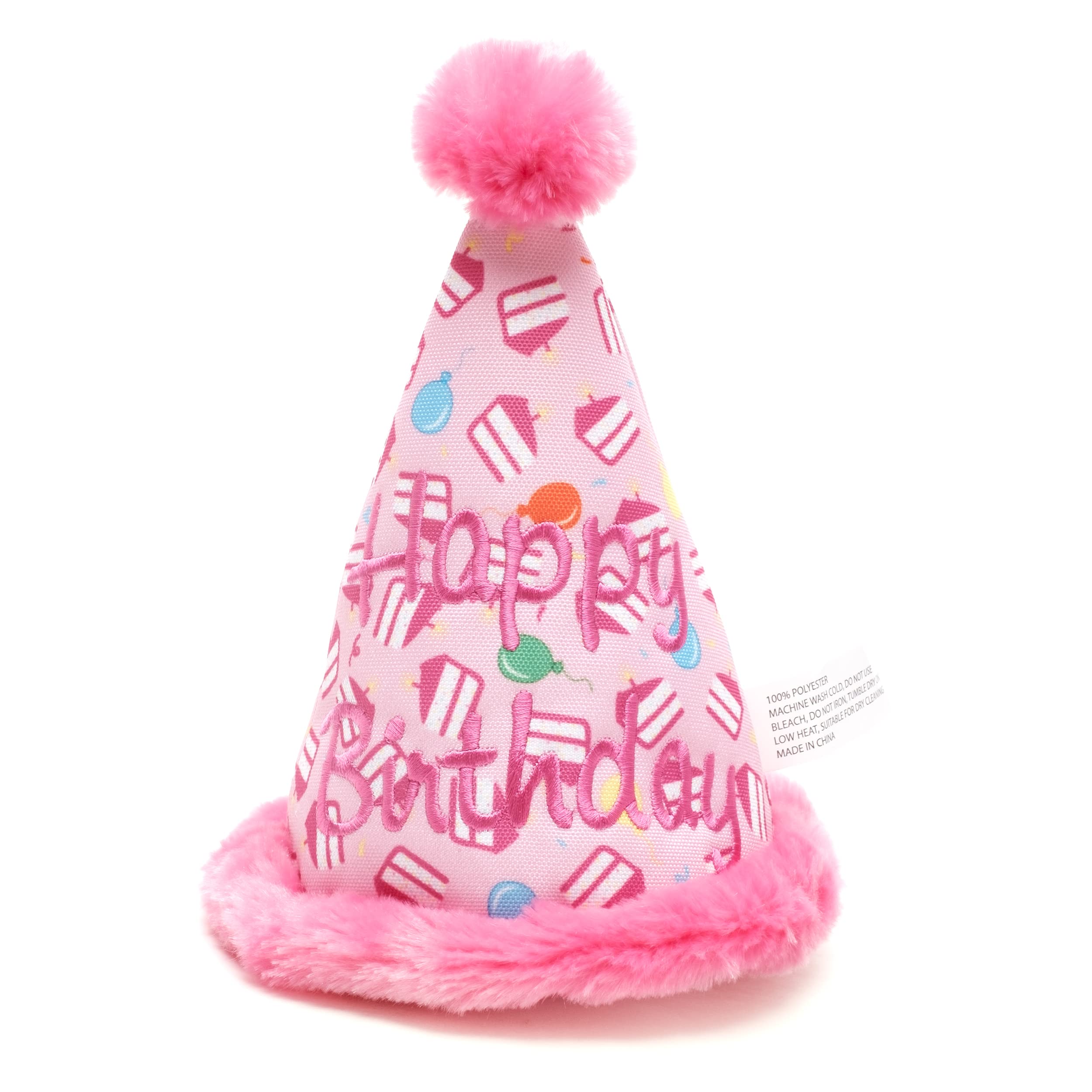 The Worthy Dog Birthday Hat Squeaky Chew Toy Pink, Fun Holiday Indoor/Outdoor Fetch Play With Squeaker For Dogs Durable Material For Aggressive Chewers