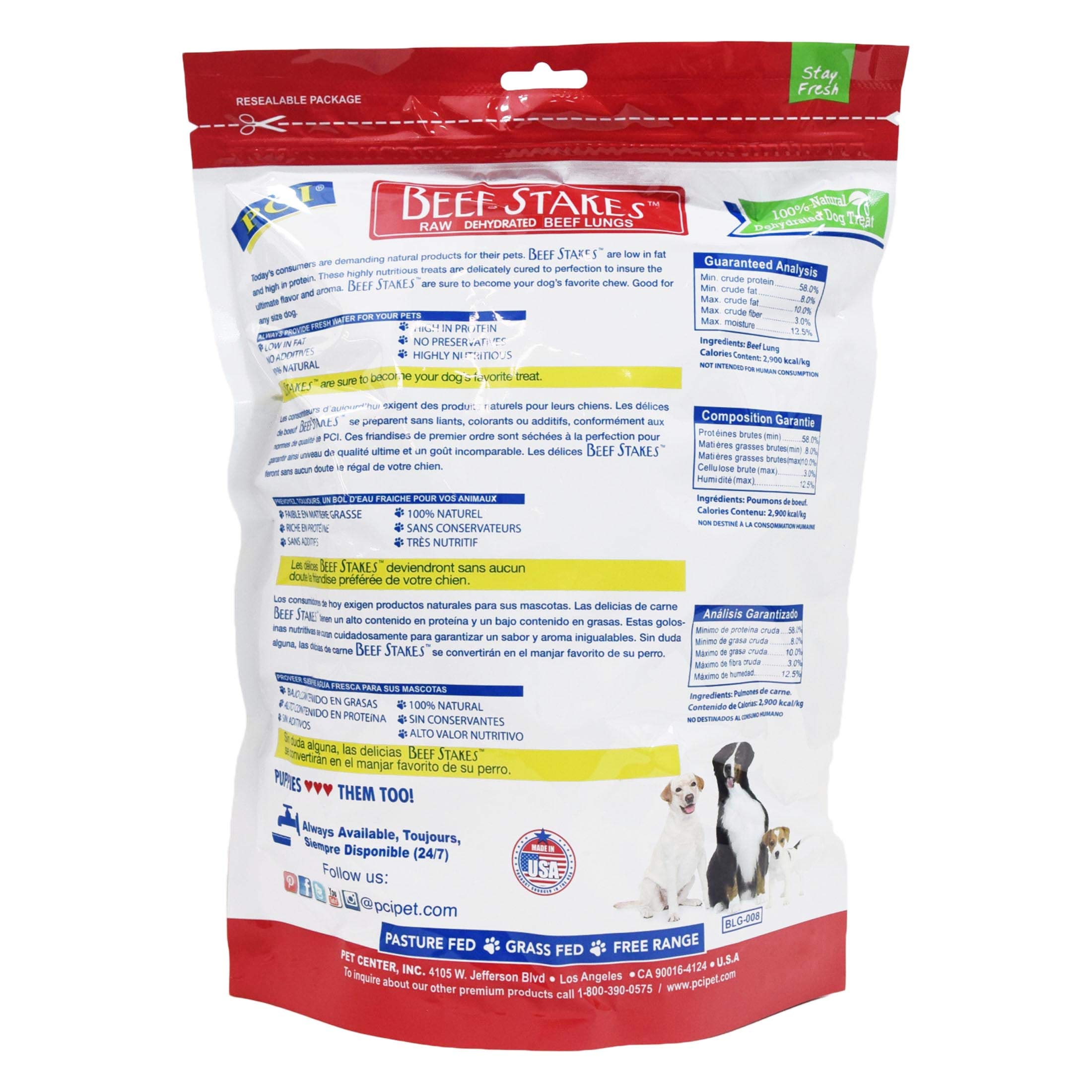Pet Center, Inc. Beef Stakes Grain Free Dog Treats Protein Hearty Beef Taste Slowly Dehydrated,8 Ounces
