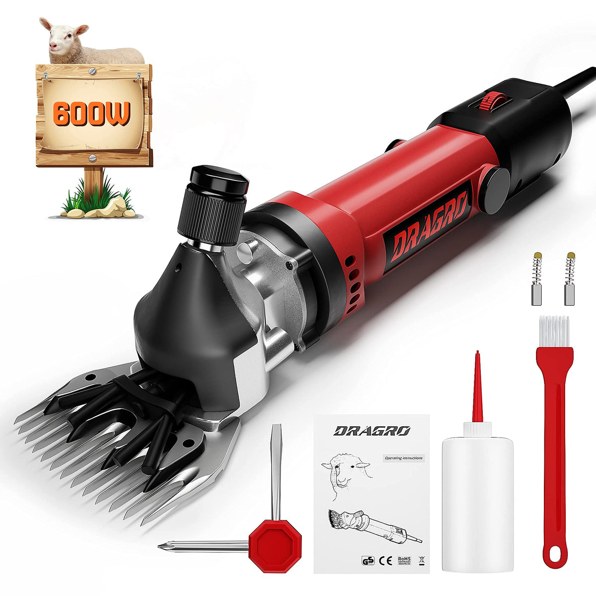 Dragro Sheep Clippers 600W, Professional Animal Shearing Machine, Farm Livestock Grooming Kit, Heavy Duty Electric Clippers For Thick Coat Animals (Sheep Clippers-600W)