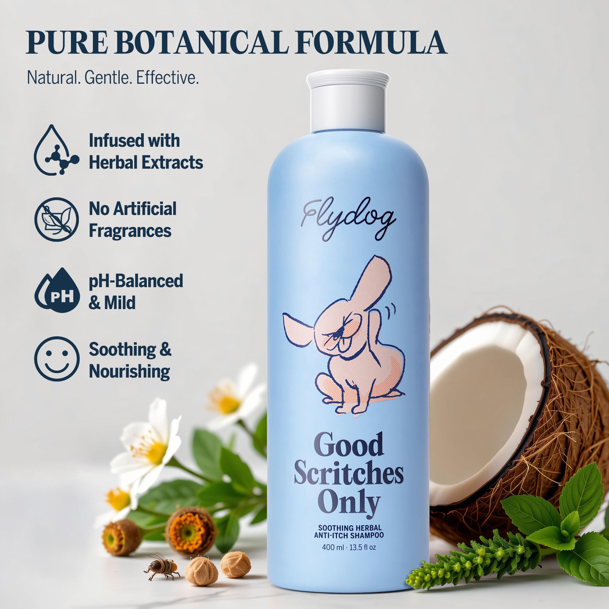 Flydog Dog Shampoo for Itchy Skin Relief - Herbal, Hypoallergenic, Deodorizing, 16 oz, Blue