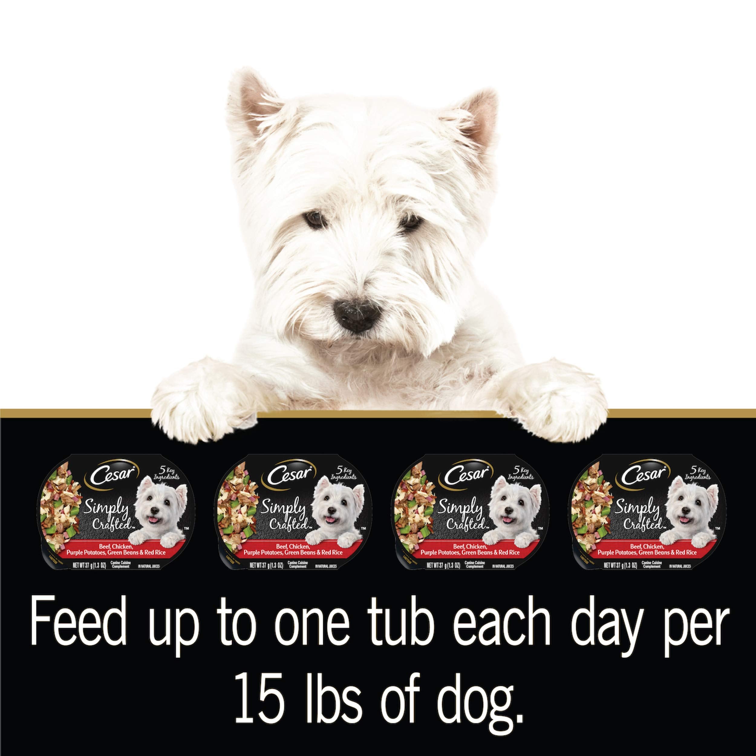CESAR SIMPLY CRAFTED Adult Soft Wet Dog Food Meal Topper Beef, Chicken, Purple Potatoes, Green Beans & Red Rice, (10) 1.3 oz. Tu