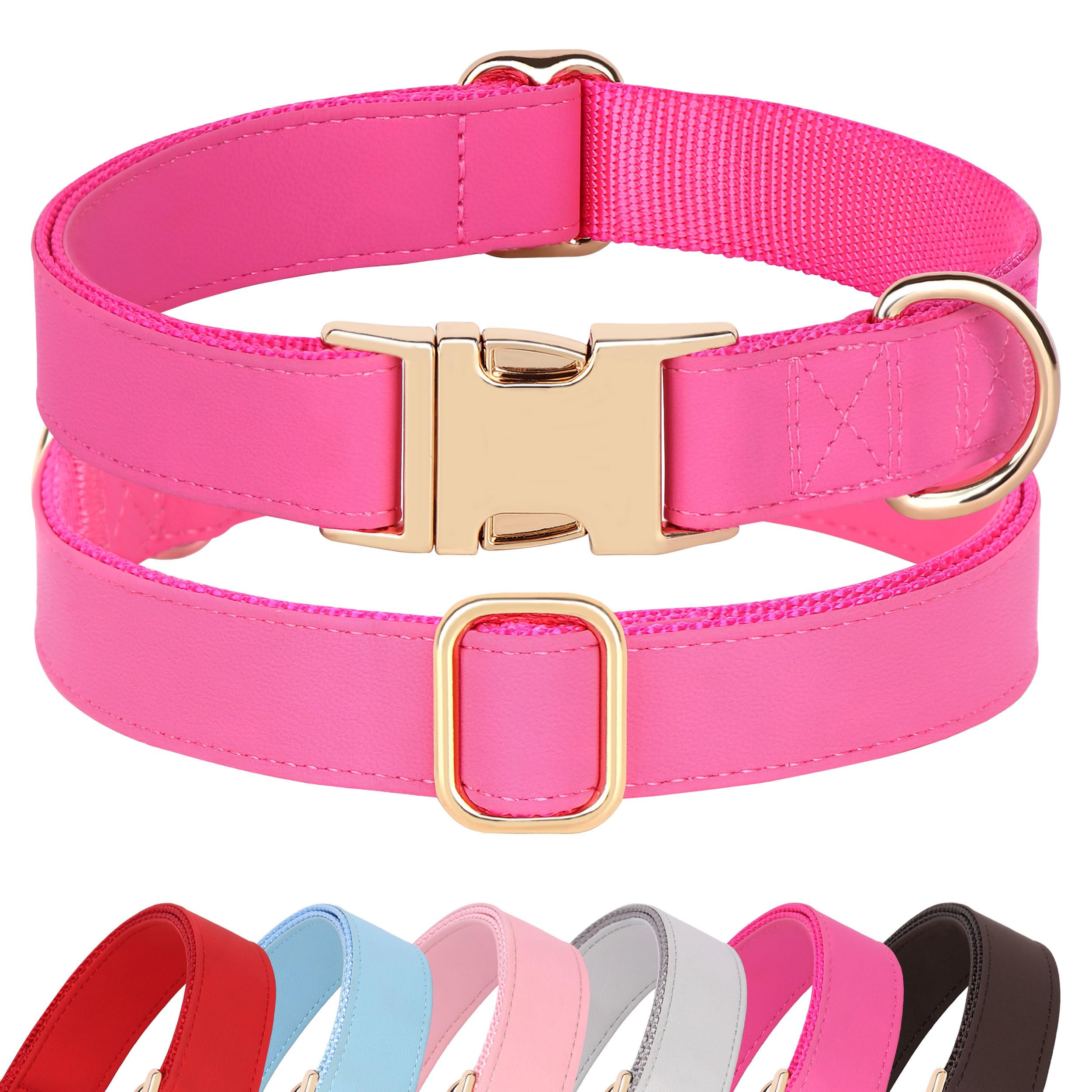 PET ARTIST Soft Leather Dog Collar, Bright & Stylish Hot Pink Dog Collar Girl, Durable & Heavy Duty Nylon Pet Collar with Quick 