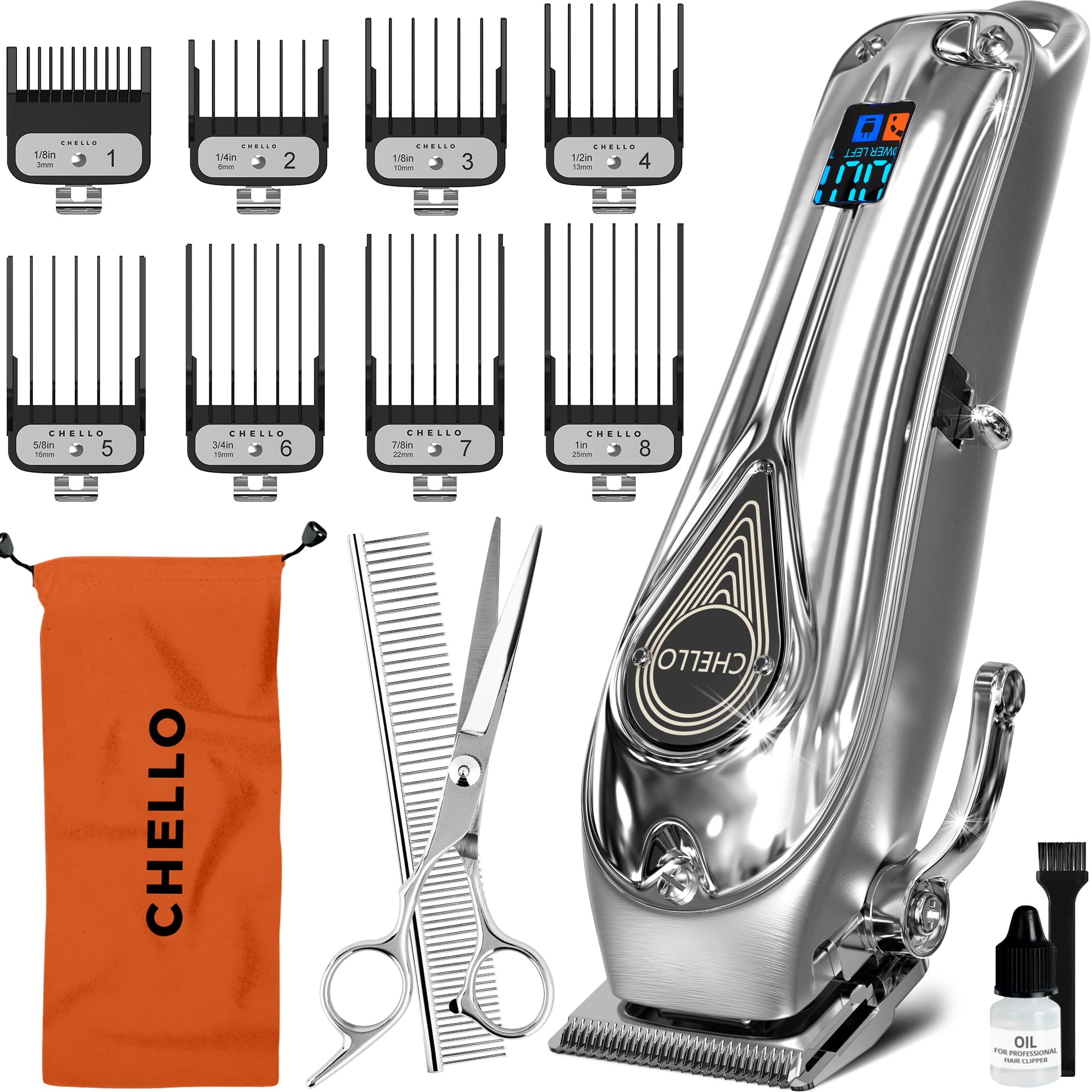 Full Metal Professional Dog Clippers For Grooming, Rechargeable, Low Noise Cordless, Pet Hair Clippers For Large Dogs, Heavy Duty Use With Led Display