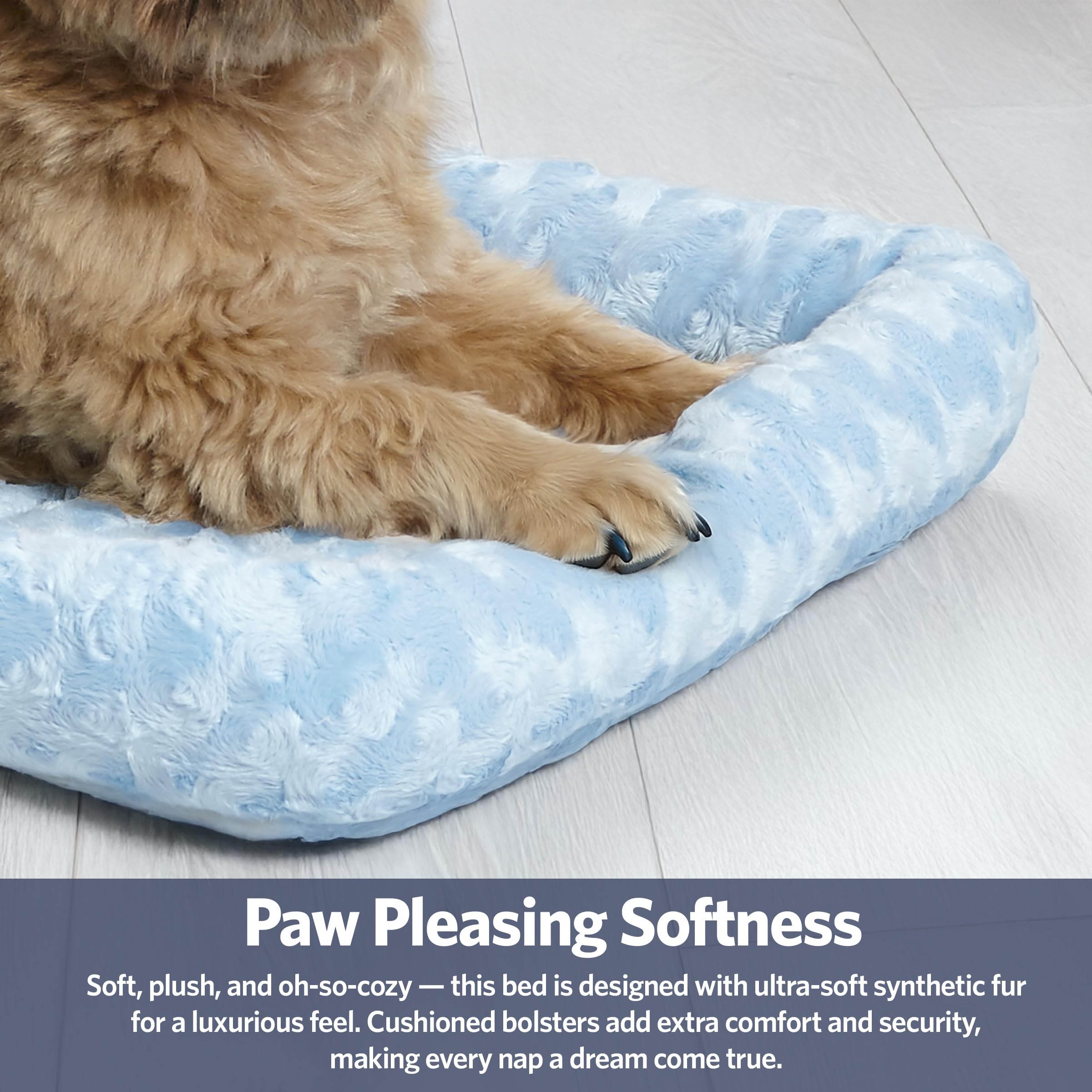 36L-Inch Blue Dog Bed Or Cat Bed W/ Comfortable Bolster | Ideal For Medium / Large Dog Breeds & Fits A 36-Inch Dog Crate | Easy