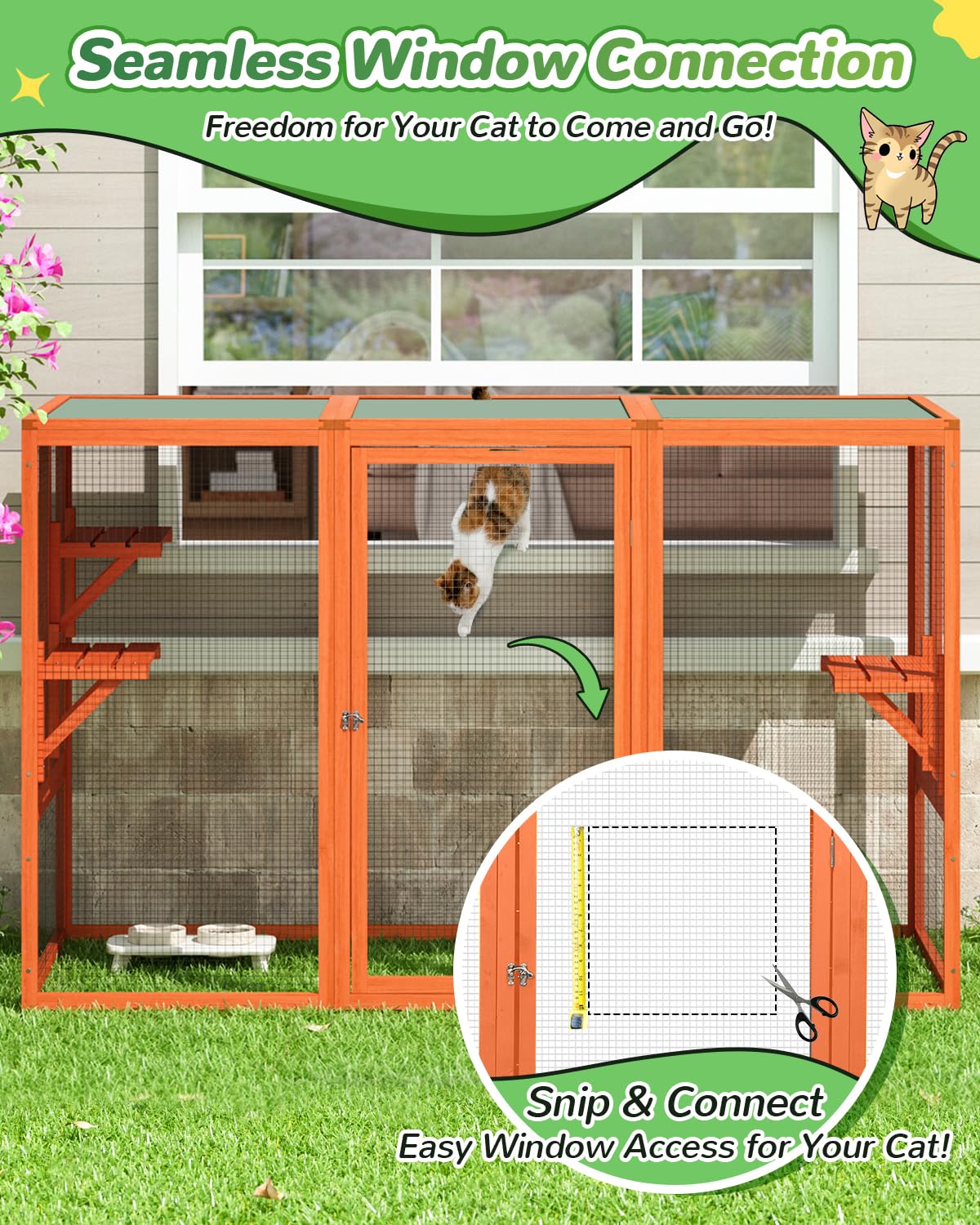 Nyeekoy Catio Outdoor Cat Enclosure,71'' Cat Enclosure Window Access, Wooden Cat Houses & Condo For Outside Cats Patio Weatherpr