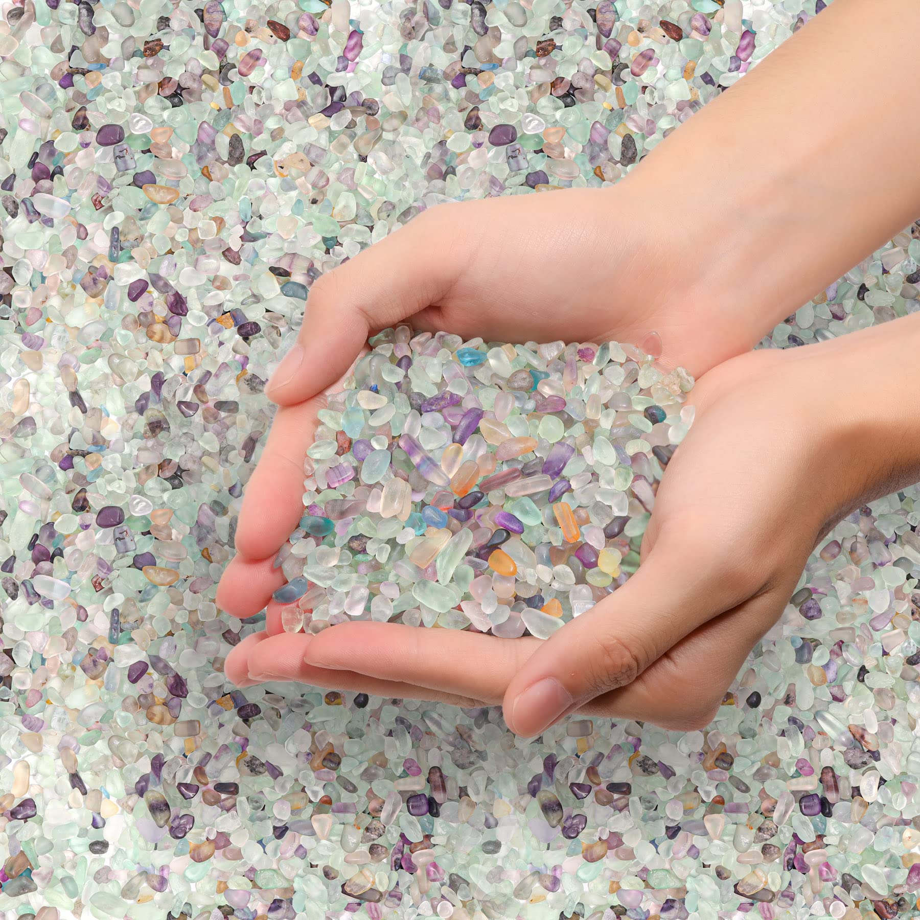T4U Crystal Chips Stone Crushed Quartz Glass 1LB - Fluorite Tumbled Gravel Small Decorative Pebbles Bulk, Mini Polished Rocks Pi